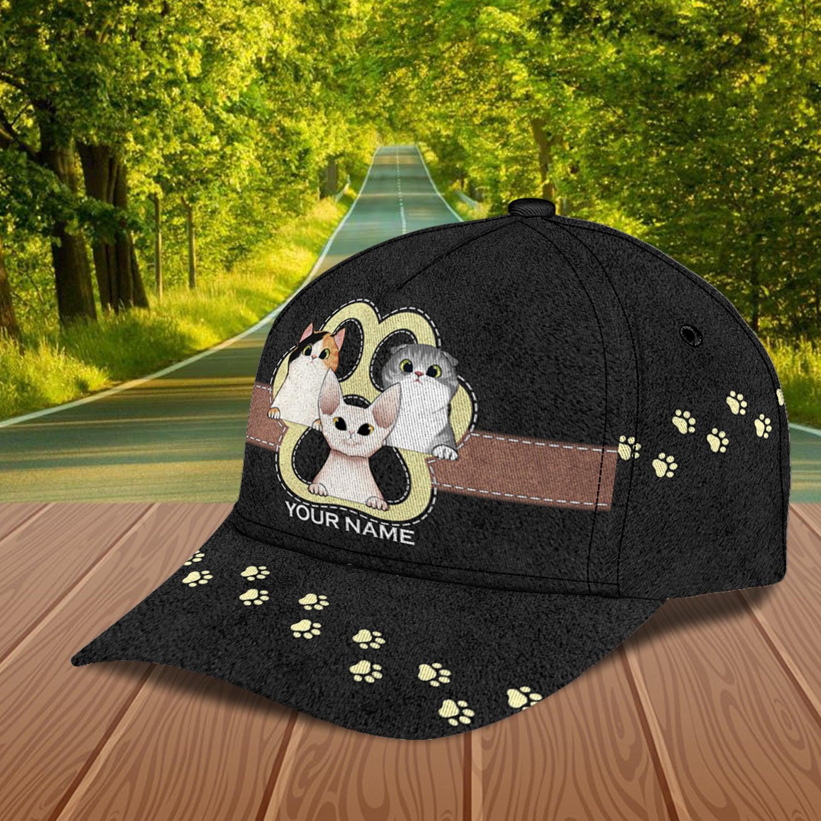 Cat Black And Yellow Big Paw Personalized Classic Cap, Personalized Gift for Cat Lovers, Cat Mom, Cat Dad Trucker Hats Custom Hats Gifts For Men & Women