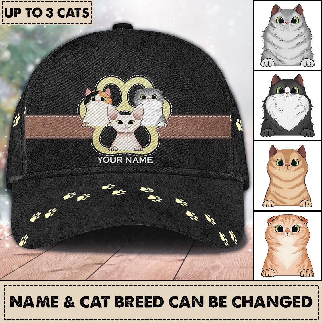 Cat Black And Yellow Big Paw Personalized Classic Cap, Personalized Gift for Cat Lovers, Cat Mom, Cat Dad Trucker Hats Custom Hats Gifts For Men & Women