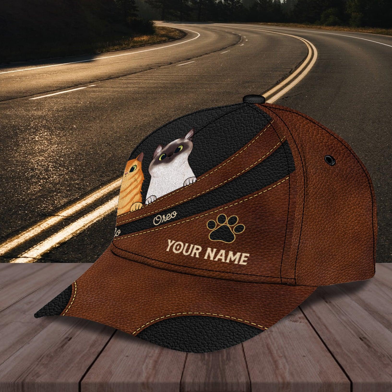 Cat Black Brown Personalized Cap, Personalized Gift for Cat Lovers, Cat Mom, Cat Dad Trucker Hats Custom Hats Gifts For Men & Women