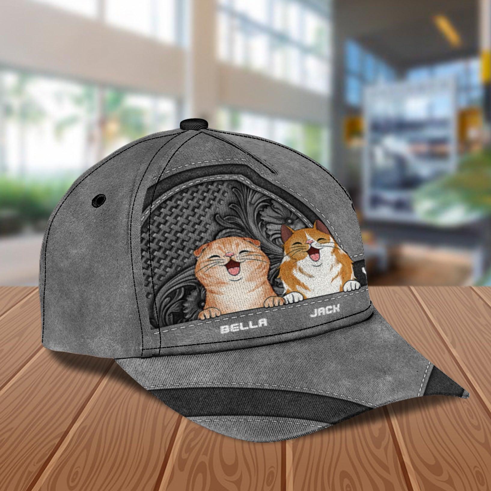 Cat Black Vintage Details Personalized Cap, Personalized Gift for Cat Lovers, Cat Mom, Cat Dad Trucker Hats Custom Hats Gifts For Men & Women