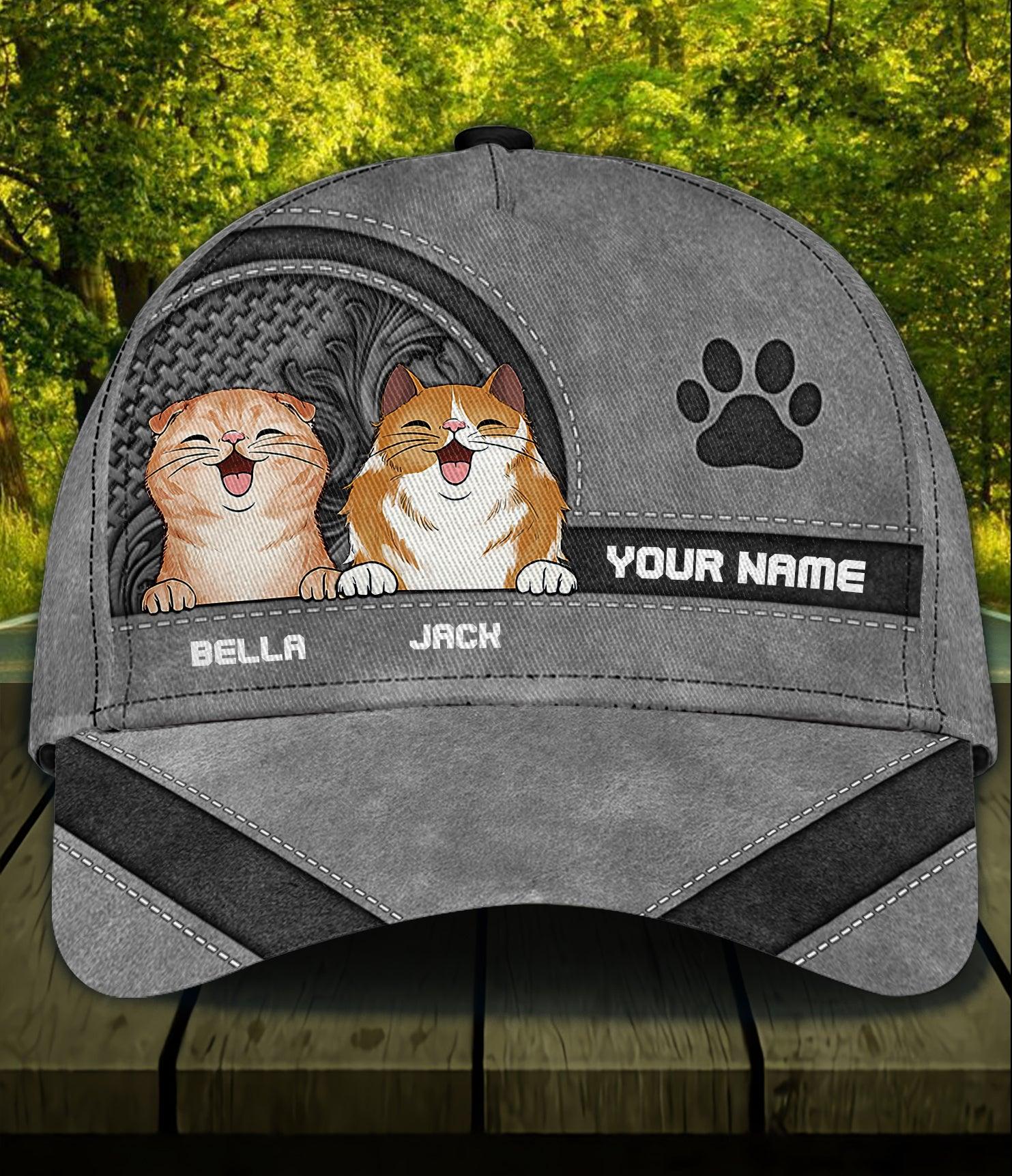 Cat Black Vintage Details Personalized Cap, Personalized Gift for Cat Lovers, Cat Mom, Cat Dad Trucker Hats Custom Hats Gifts For Men & Women