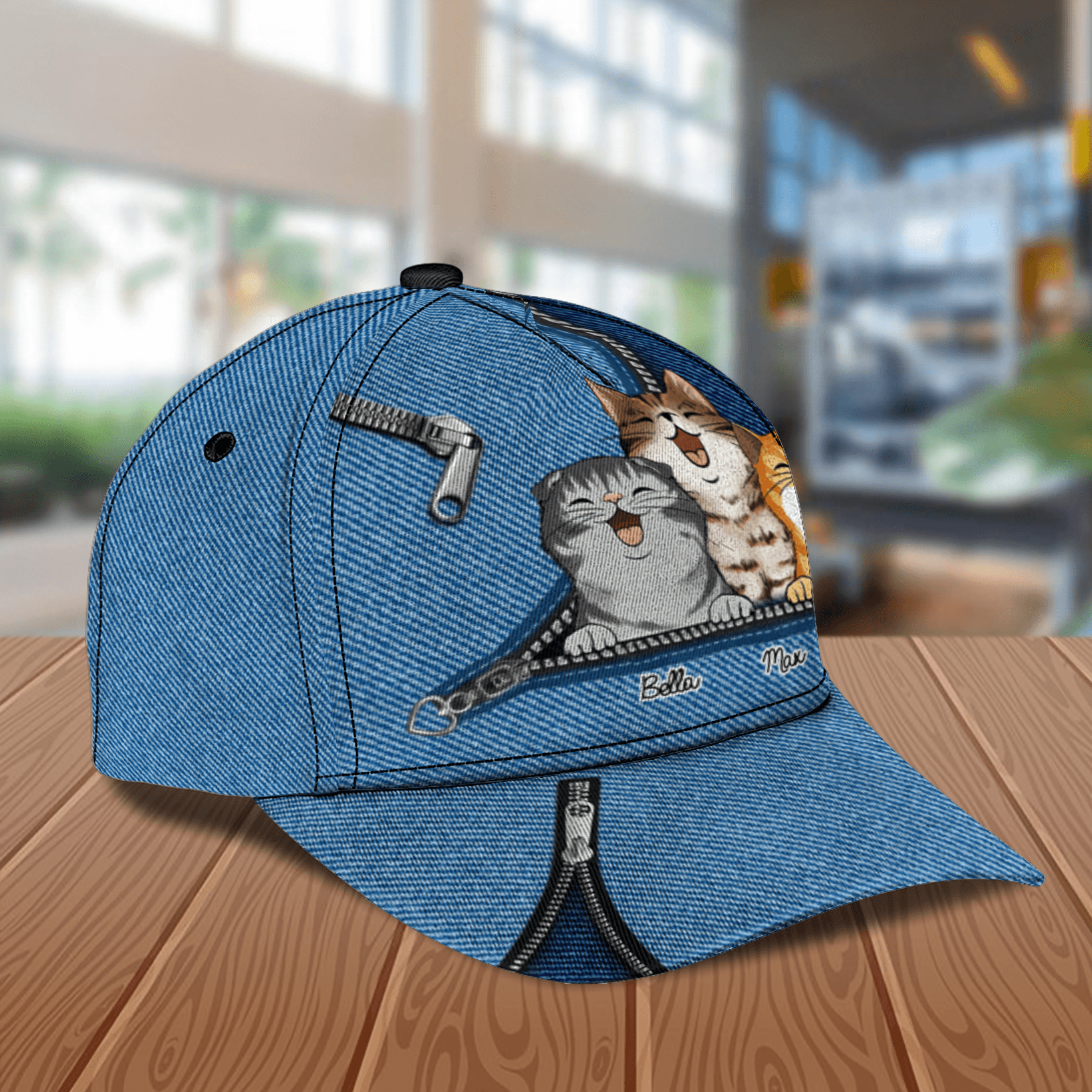 Cat Blue Denim Personalized Cap, Personalized Gift for Cat Lovers, Cat Mom, Cat Dad Trucker Hats Custom Hats Gifts For Men & Women