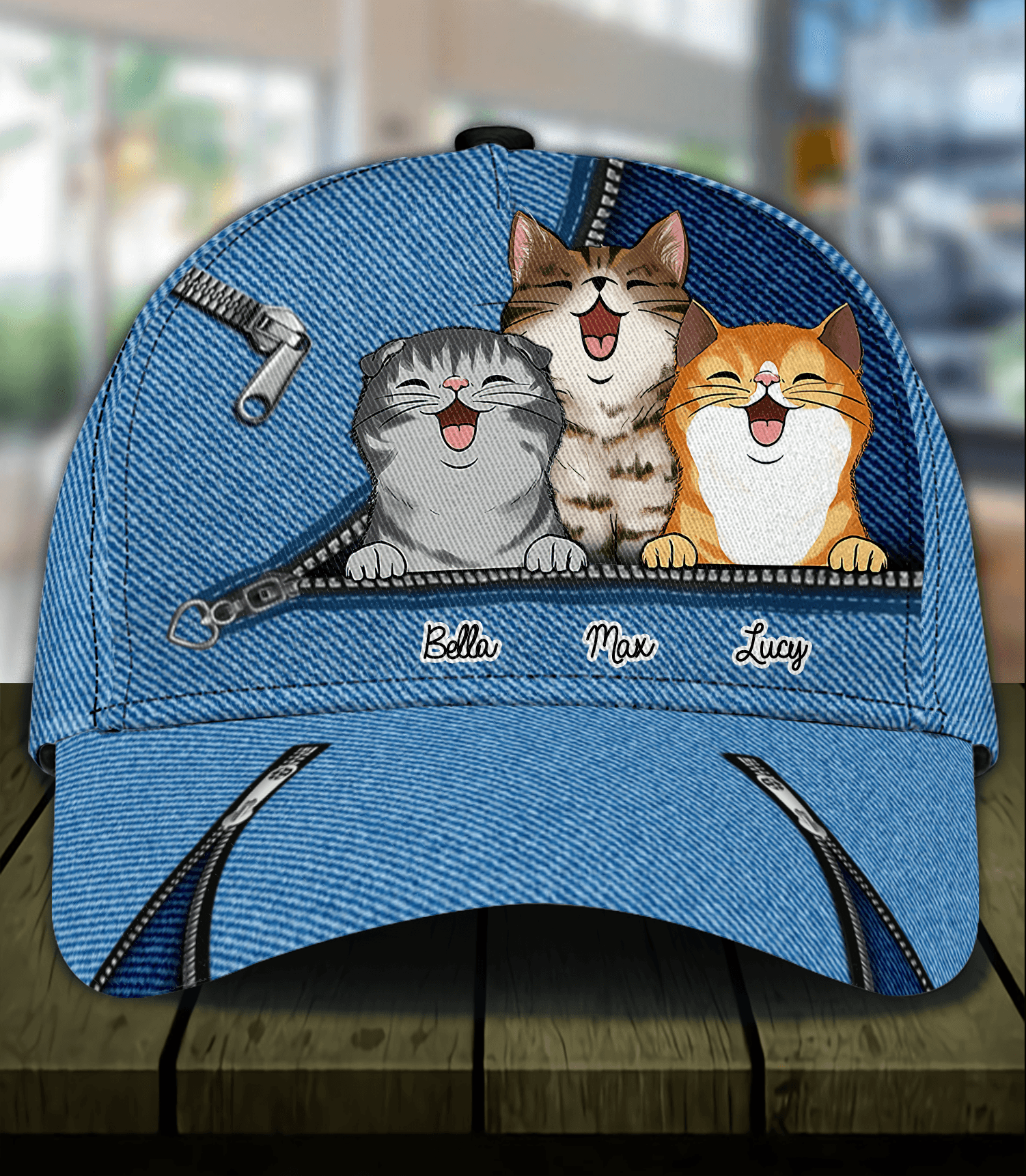 Cat Blue Denim Personalized Cap, Personalized Gift for Cat Lovers, Cat Mom, Cat Dad Trucker Hats Custom Hats Gifts For Men & Women