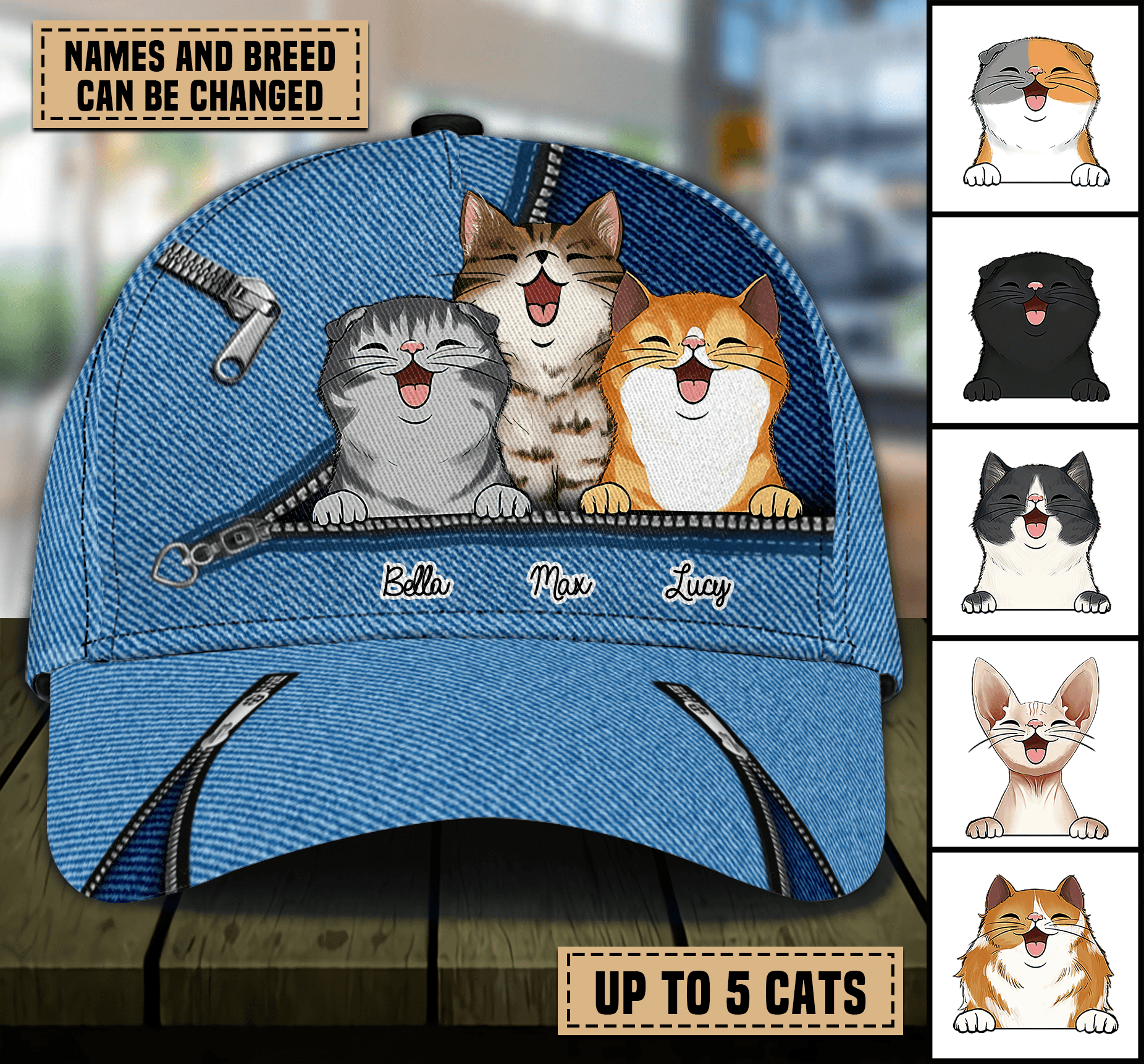 Cat Blue Denim Personalized Cap, Personalized Gift for Cat Lovers, Cat Mom, Cat Dad Trucker Hats Custom Hats Gifts For Men & Women