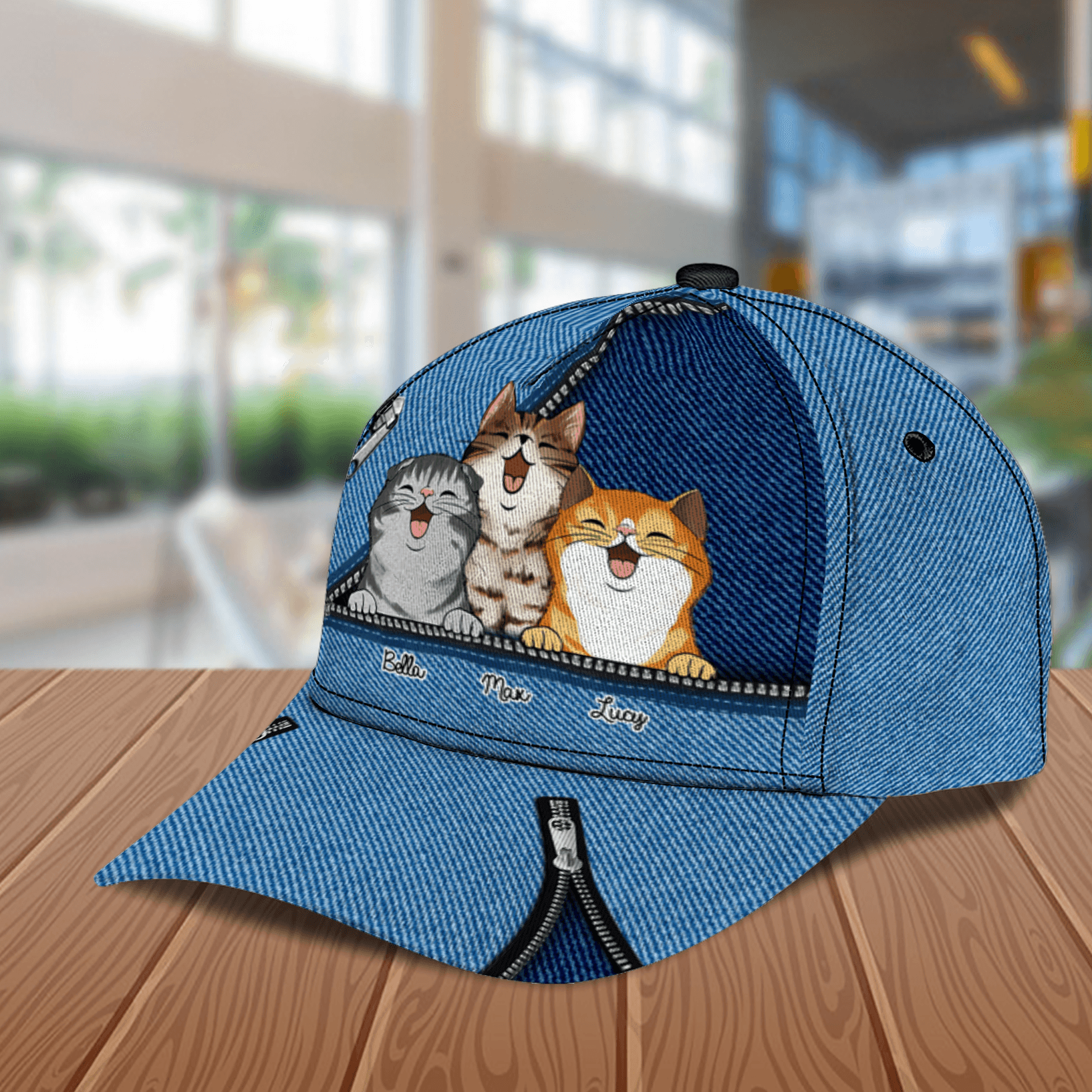 Cat Blue Denim Personalized Cap, Personalized Gift for Cat Lovers, Cat Mom, Cat Dad Trucker Hats Custom Hats Gifts For Men & Women