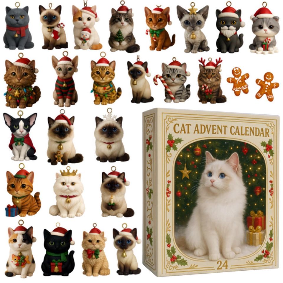 Cat Breeds Advent Calendar 2025, 24 Day Cat Breeds Figurines: Vintage Christmas Ornament Countdown - Image 2
