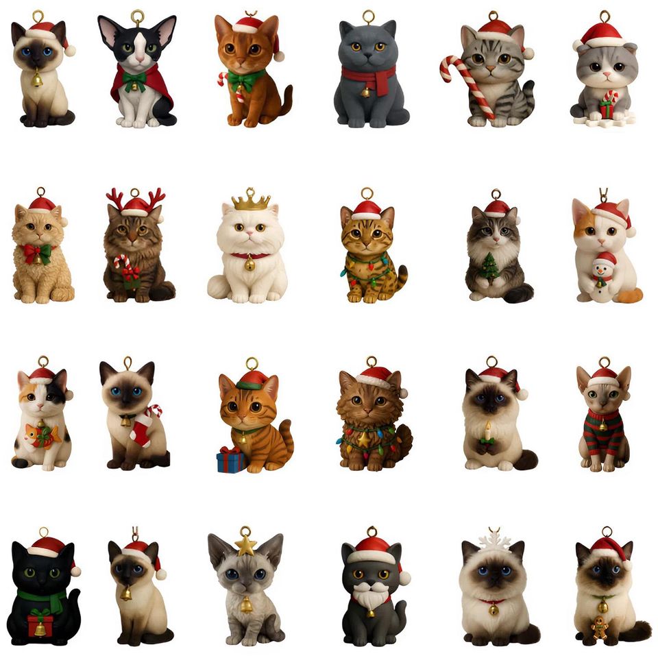 Cat Breeds Advent Calendar 2025, 24 Day Cat Breeds Figurines: Vintage Christmas Ornament Countdown - Image 4