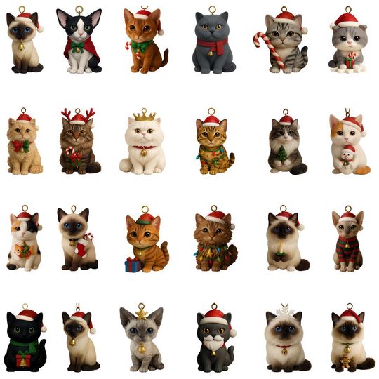 Cat Breeds Advent Calendar 2025, 24 Day Cat Breeds Figurines: Vintage Christmas Ornament Countdown - Image 13