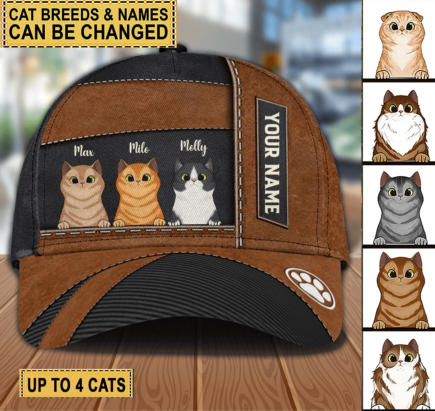 Cat Brown & Black Personalized Cap, Personalized Gift for Cat Lovers, Cat Mom, Cat Dad Trucker Hats Custom Hats Gifts For Men & Women