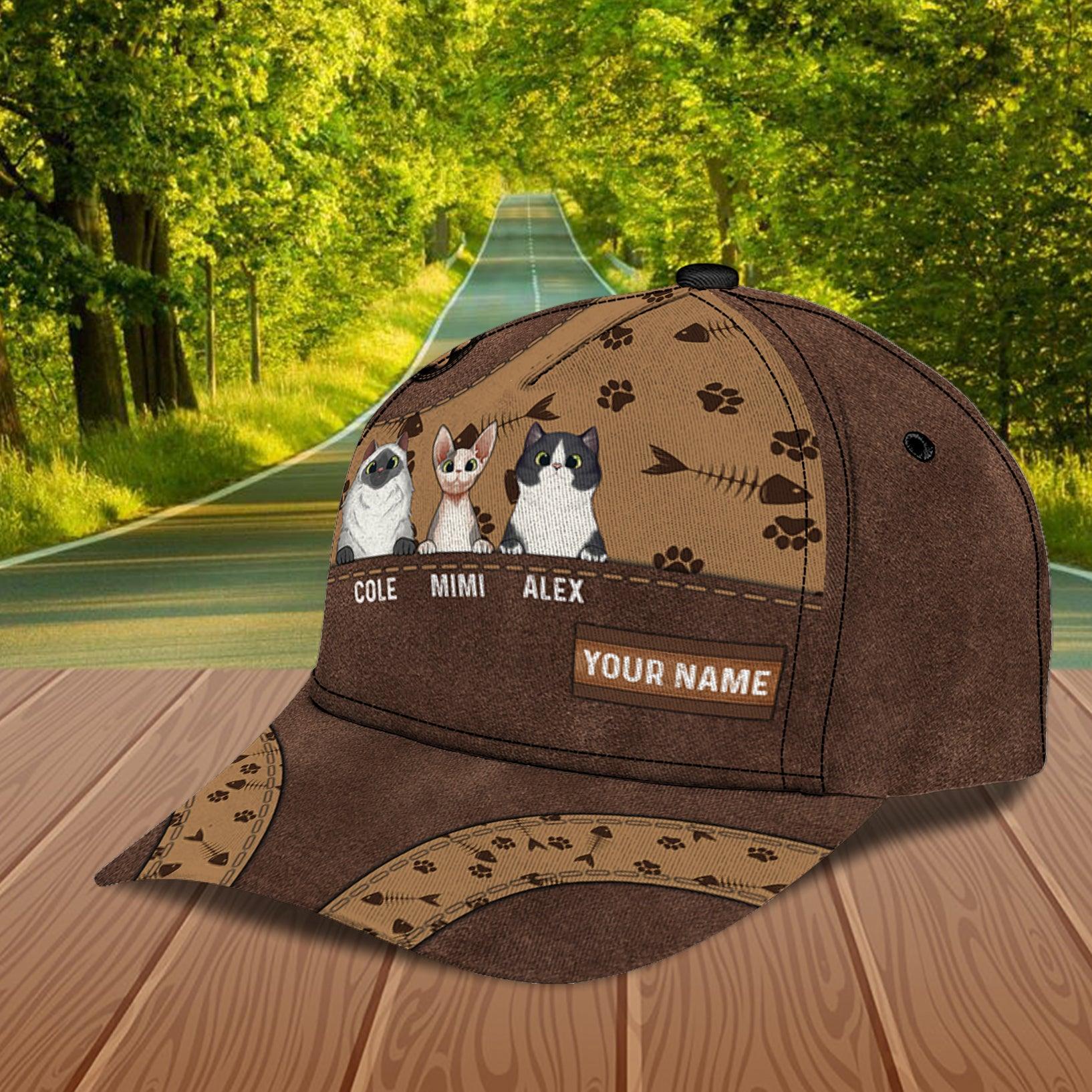 Cat Brown Bone And Paw Pattern Personalized Classic Cap, Personalized Gift for Cat Lovers, Cat Mom, Cat Dad Trucker Hats Custom Hats Gifts For Men & Women