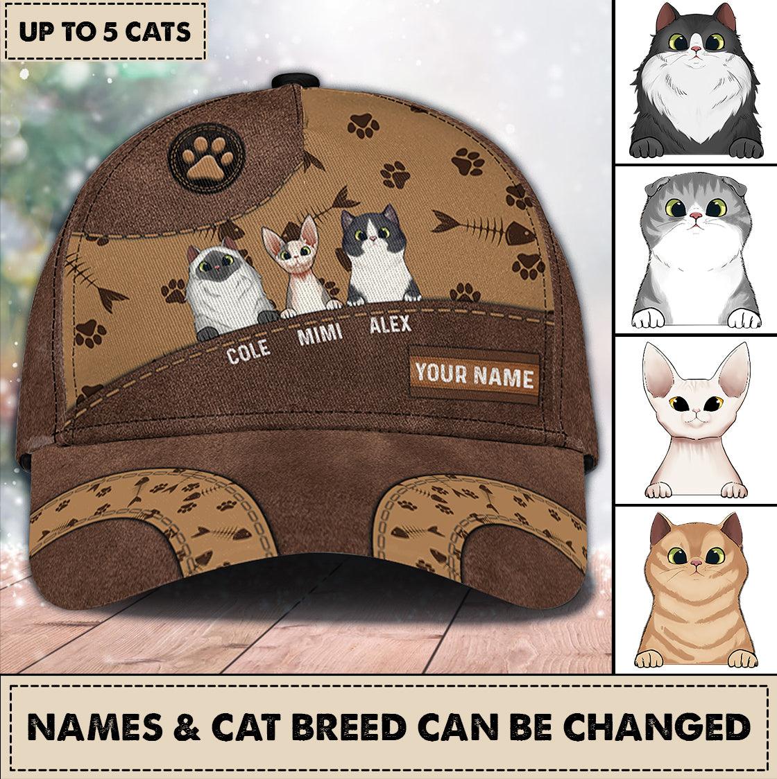 Cat Brown Bone And Paw Pattern Personalized Classic Cap, Personalized Gift for Cat Lovers, Cat Mom, Cat Dad Trucker Hats Custom Hats Gifts For Men & Women