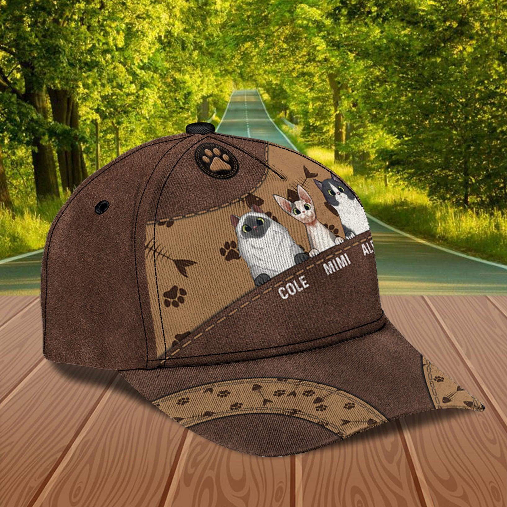 Cat Brown Bone And Paw Pattern Personalized Classic Cap, Personalized Gift for Cat Lovers, Cat Mom, Cat Dad Trucker Hats Custom Hats Gifts For Men & Women