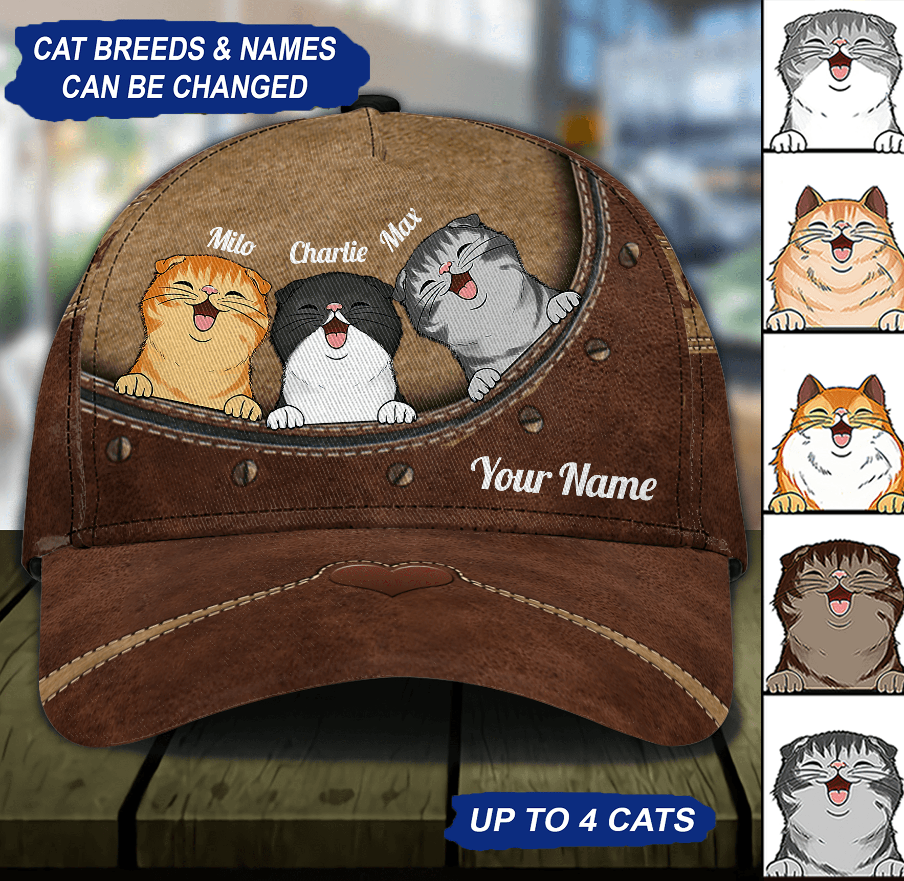 Cat Brown Buttons Personalized Classic Cap, Personalized Gift for Cat Lovers, Cat Mom, Cat Dad Trucker Hats Custom Hats Gifts For Men & Women