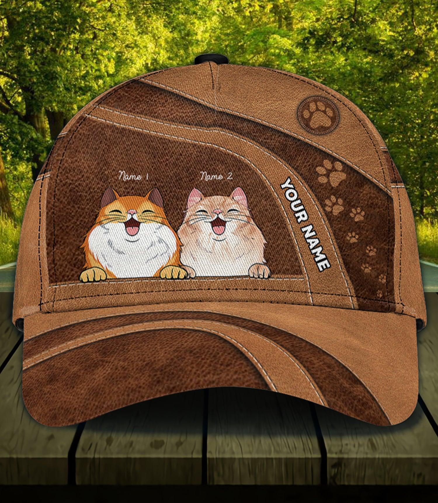 Cat Brown Curves Personalized Classic Cap, Personalized Gift for Cat Lovers, Cat Mom, Cat Dad Trucker Hats Custom Hats Gifts For Men & Women