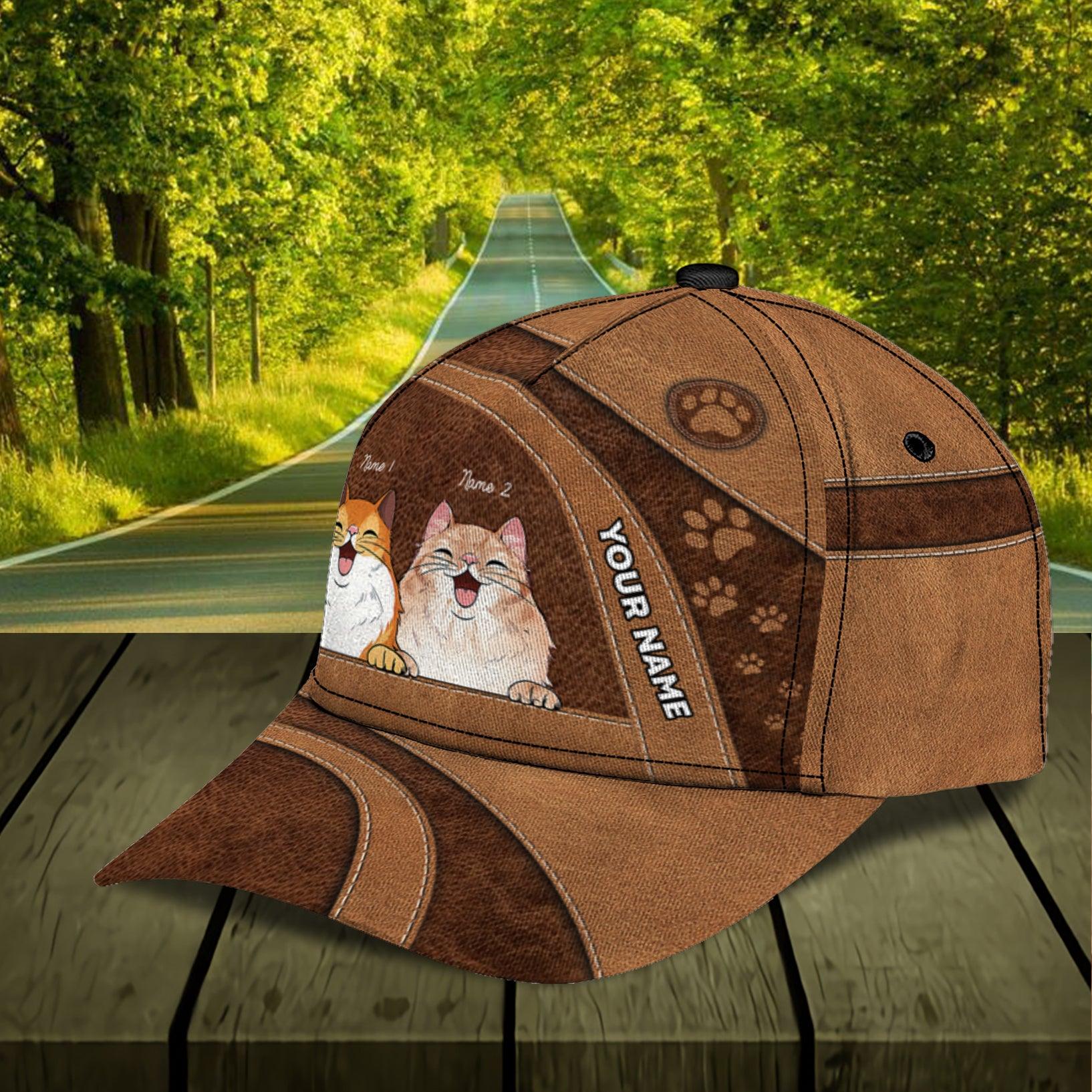 Cat Brown Curves Personalized Classic Cap, Personalized Gift for Cat Lovers, Cat Mom, Cat Dad Trucker Hats Custom Hats Gifts For Men & Women