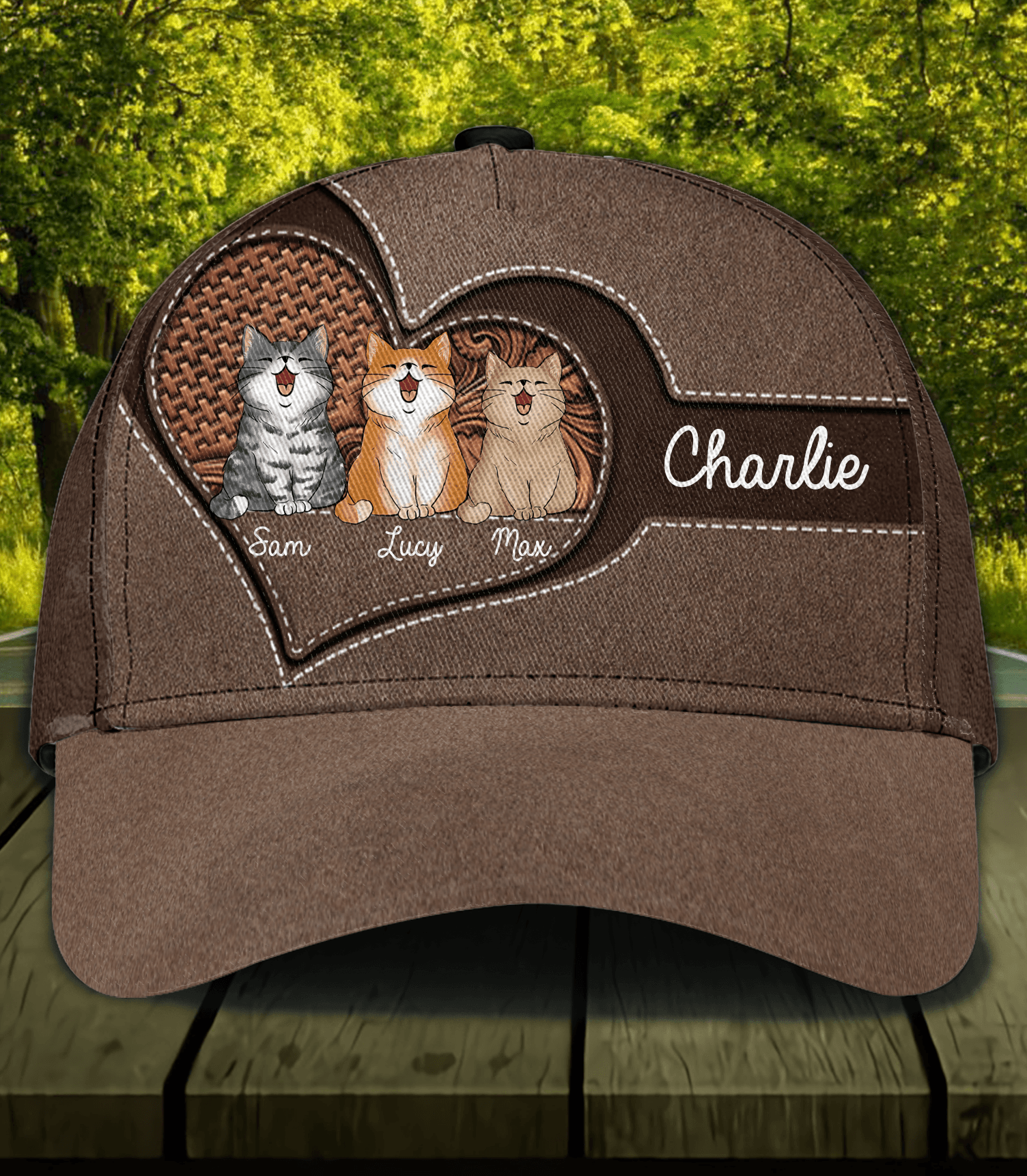 Cat Brown Floral Heart Personalized Classic Cap, Personalized Gift for Cat Lovers, Cat Mom, Cat Dad Trucker Hats Custom Hats Gifts For Men & Women