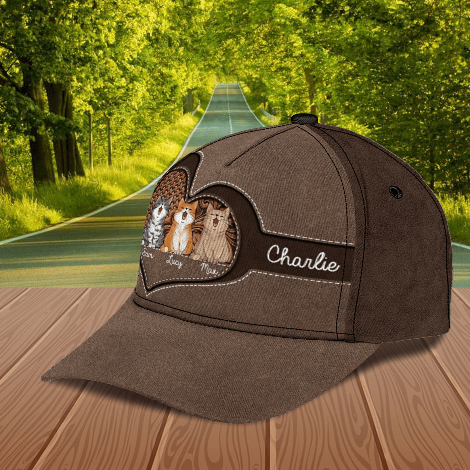 Cat Brown Floral Heart Personalized Classic Cap, Personalized Gift for Cat Lovers, Cat Mom, Cat Dad Trucker Hats Custom Hats Gifts For Men & Women