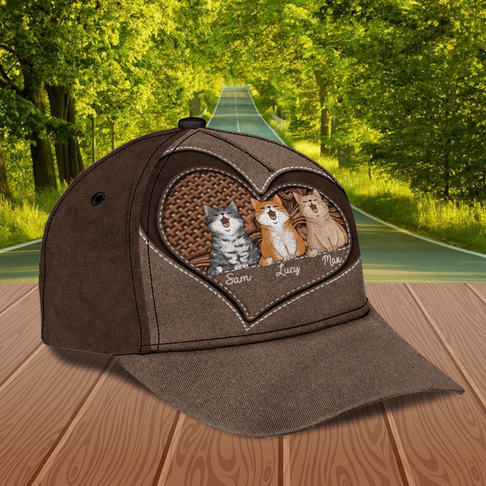 Cat Brown Floral Heart Personalized Classic Cap, Personalized Gift for Cat Lovers, Cat Mom, Cat Dad Trucker Hats Custom Hats Gifts For Men & Women