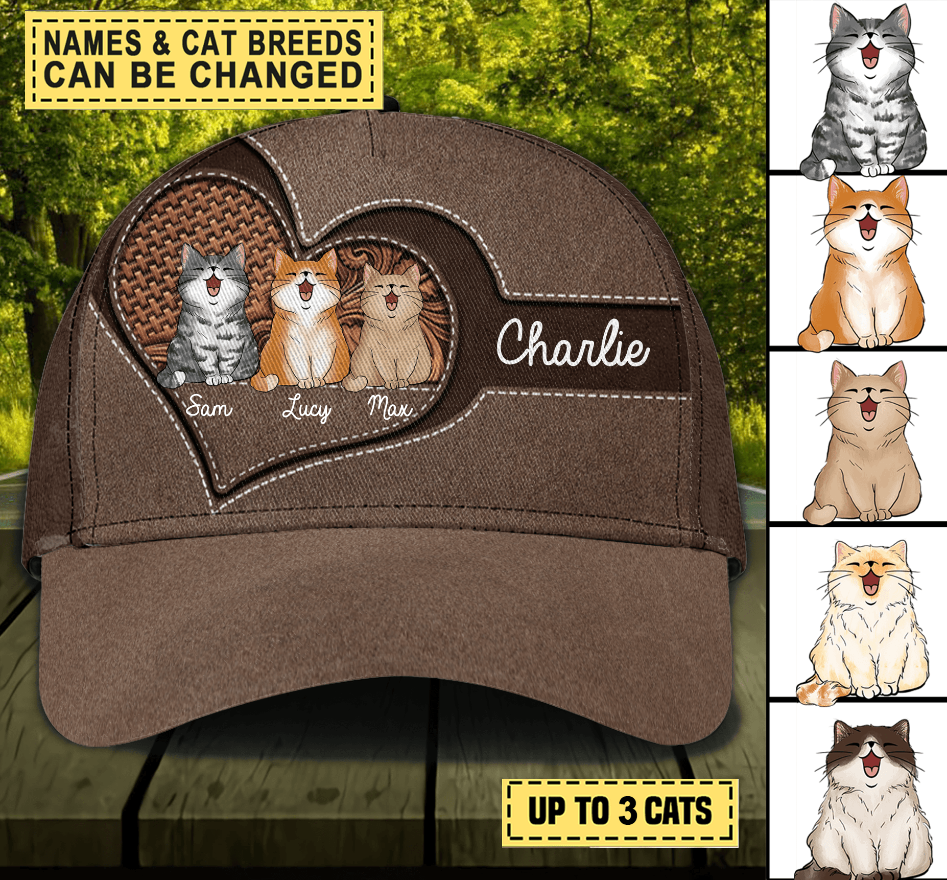 Cat Brown Floral Heart Personalized Classic Cap, Personalized Gift for Cat Lovers, Cat Mom, Cat Dad Trucker Hats Custom Hats Gifts For Men & Women