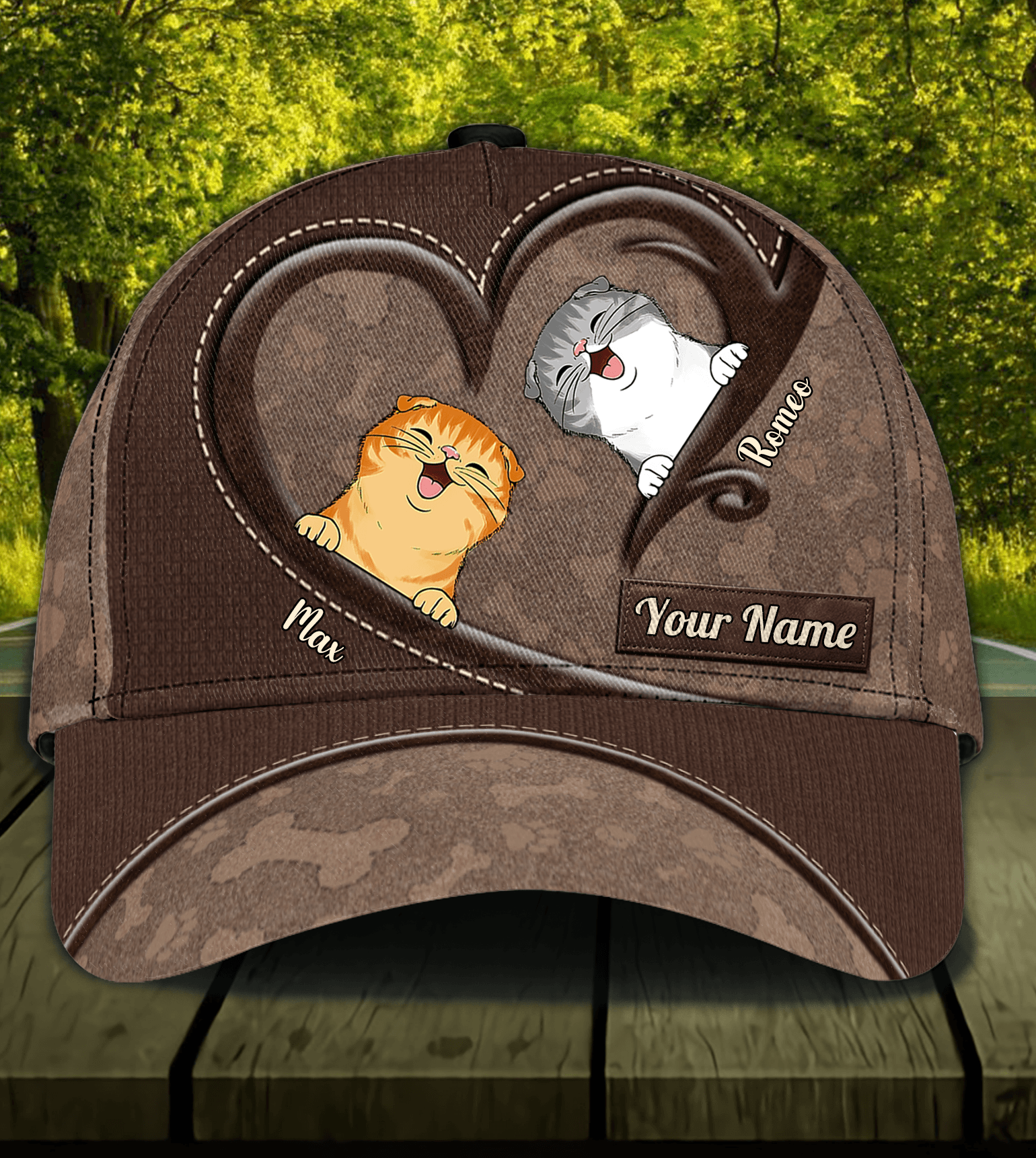 Cat Brown Heart Hook Personalized Classic Cap, Personalized Gift for Cat Lovers, Cat Mom, Cat Dad Trucker Hats Custom Hats Gifts For Men & Women