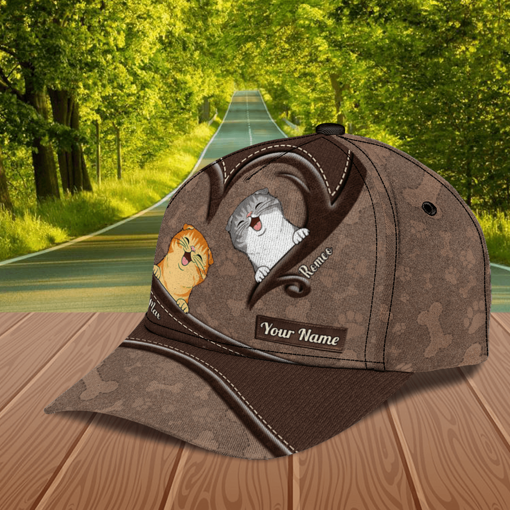 Cat Brown Heart Hook Personalized Classic Cap, Personalized Gift for Cat Lovers, Cat Mom, Cat Dad Trucker Hats Custom Hats Gifts For Men & Women