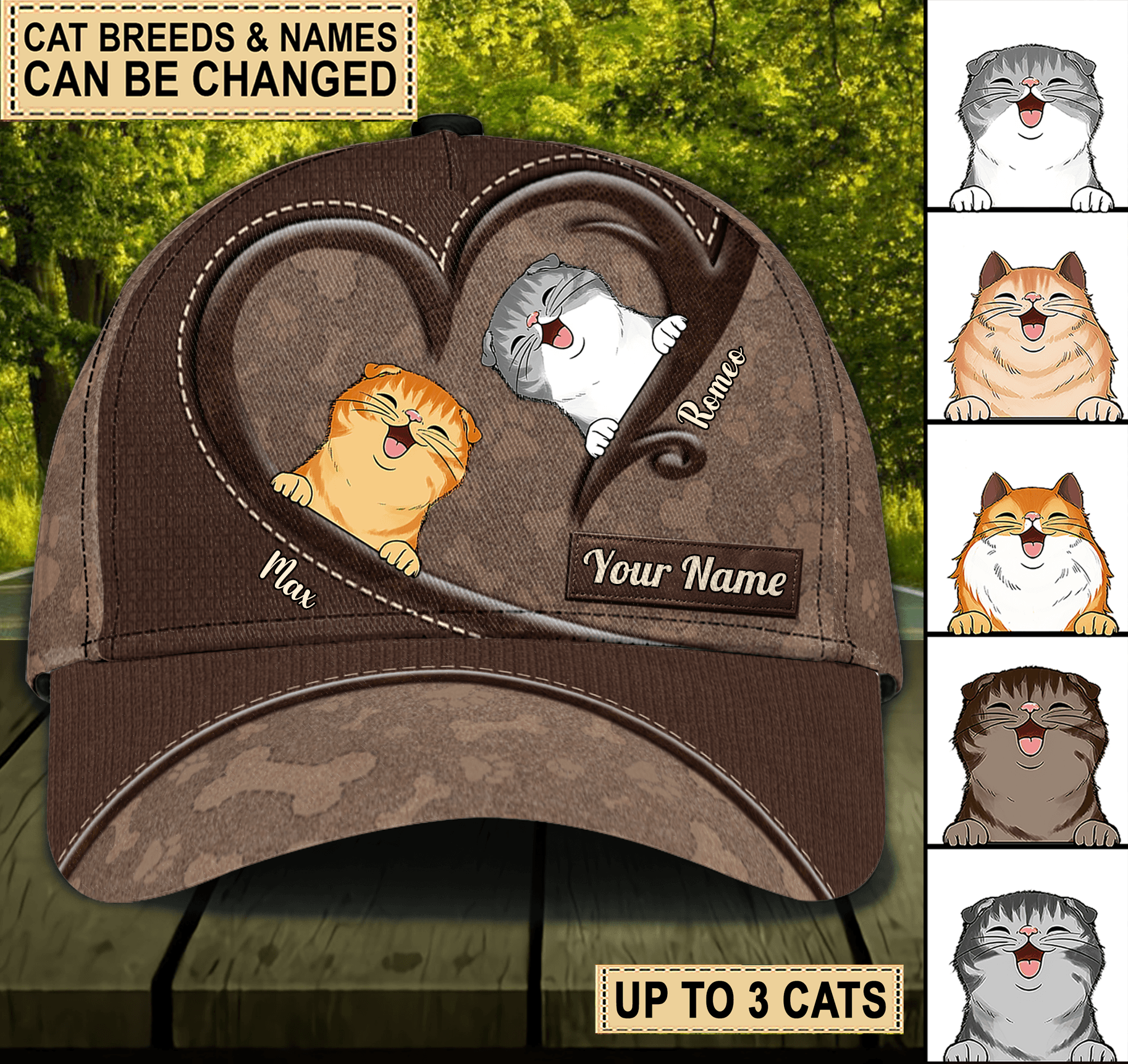 Cat Brown Heart Hook Personalized Classic Cap, Personalized Gift for Cat Lovers, Cat Mom, Cat Dad Trucker Hats Custom Hats Gifts For Men & Women