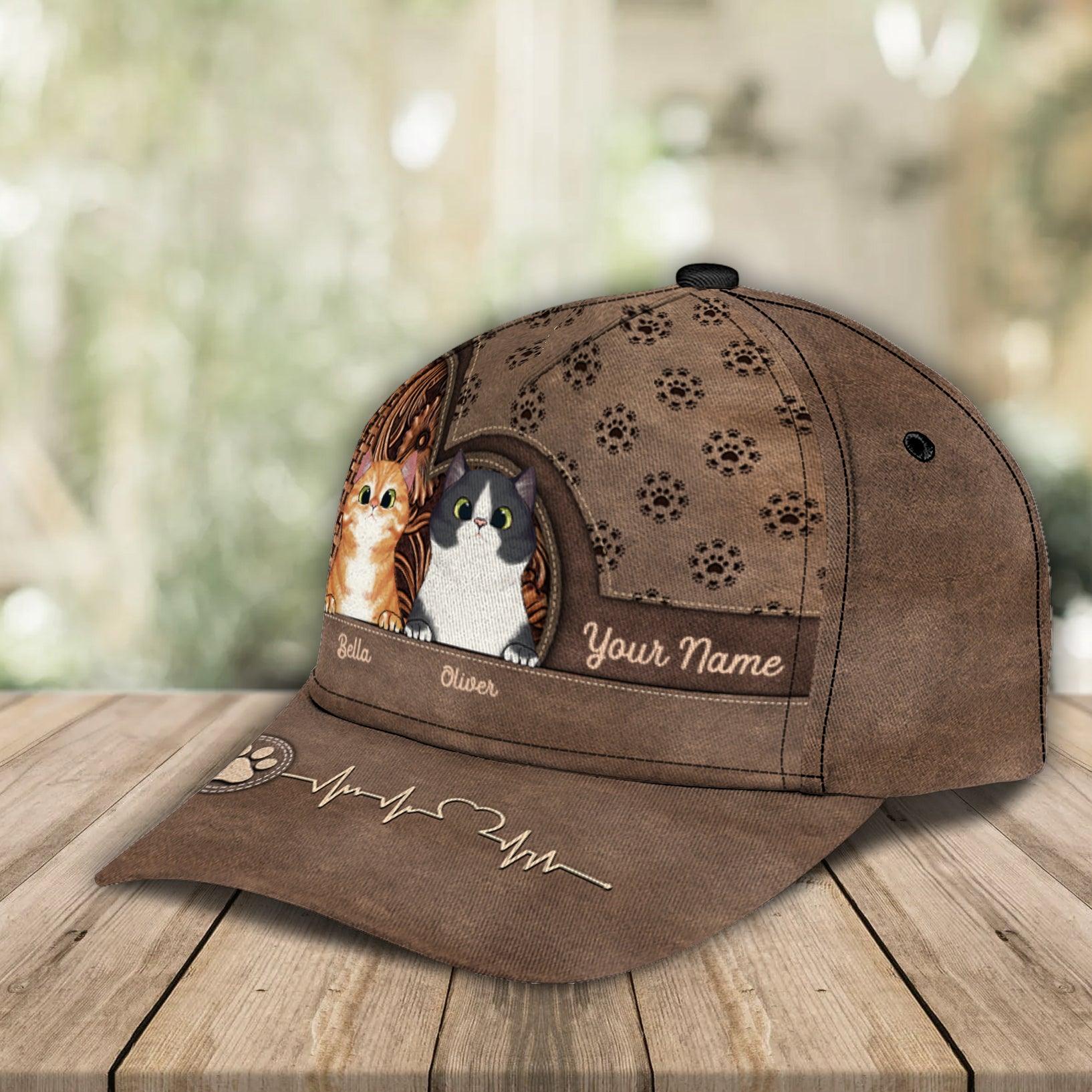 Cat Brown Heart Personalized Classic Cap, Personalized Gift for Cat Lovers, Cat Mom, Cat Dad Trucker Hats Custom Hats Gifts For Men & Women