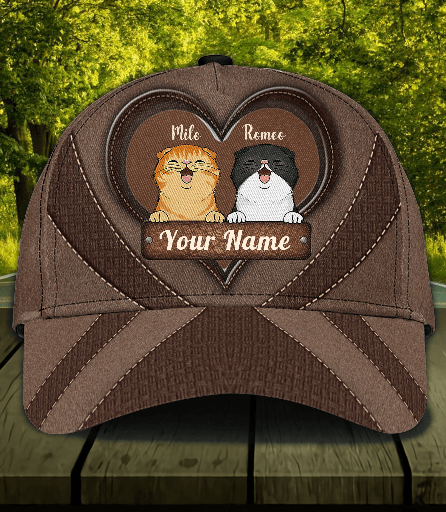 Cat Brown Heart Personalized Classic Cap, Personalized Gift for Cat Lovers, Cat Mom, Cat Dad Trucker Hats Custom Hats Gifts For Men & Women