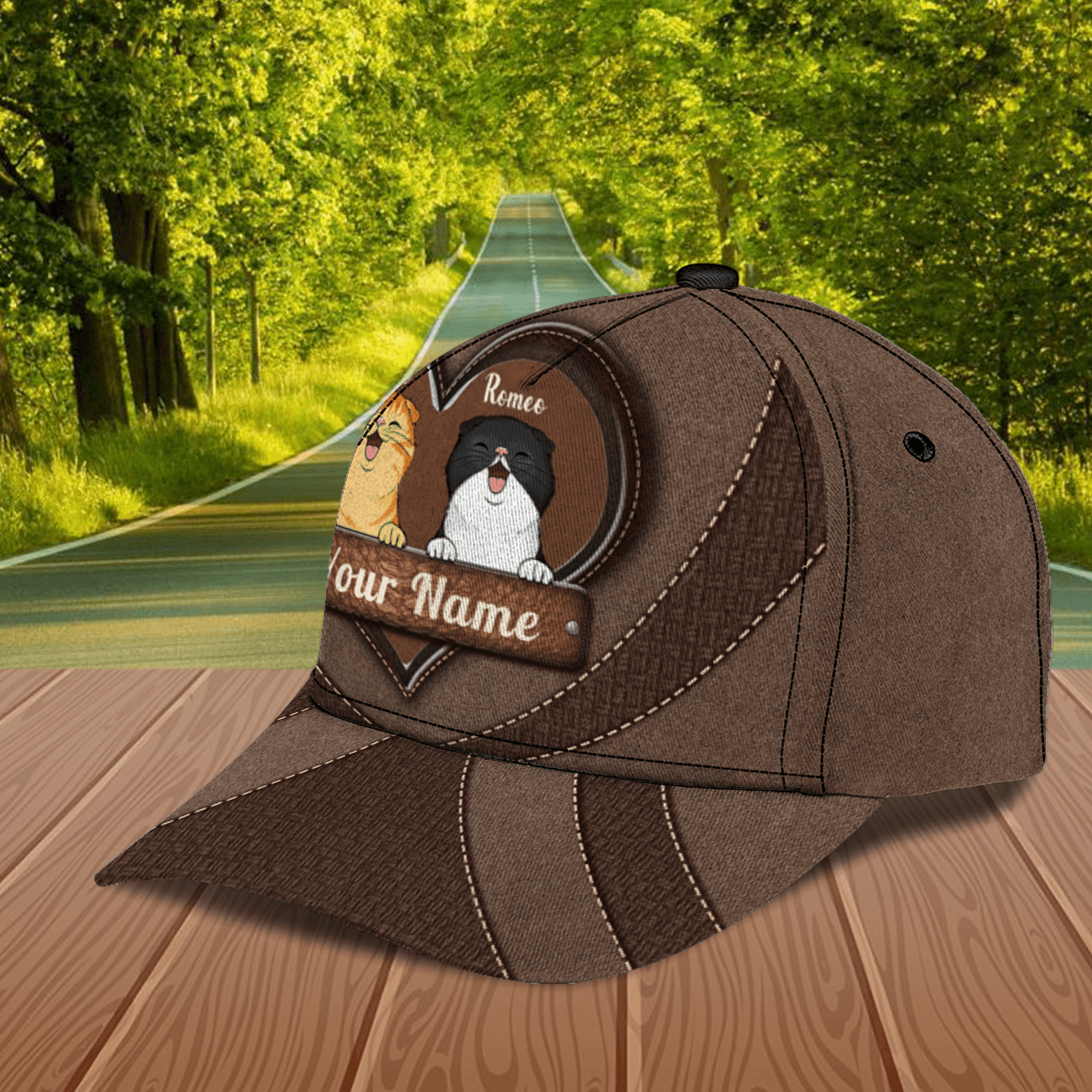 Cat Brown Heart Personalized Classic Cap, Personalized Gift for Cat Lovers, Cat Mom, Cat Dad Trucker Hats Custom Hats Gifts For Men & Women