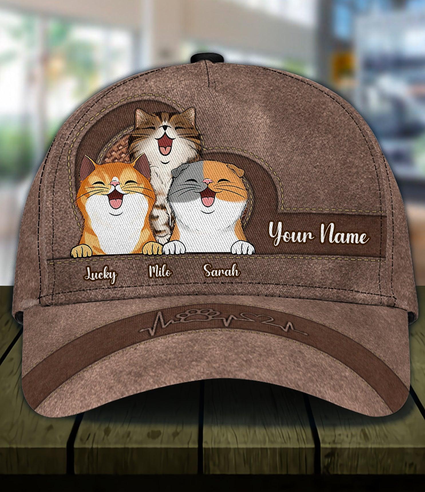 Cat Brown Heartbeat Personalized Cap, Personalized Gift for Cat Lovers, Cat Mom, Cat Dad Trucker Hats Custom Hats Gifts For Men & Women