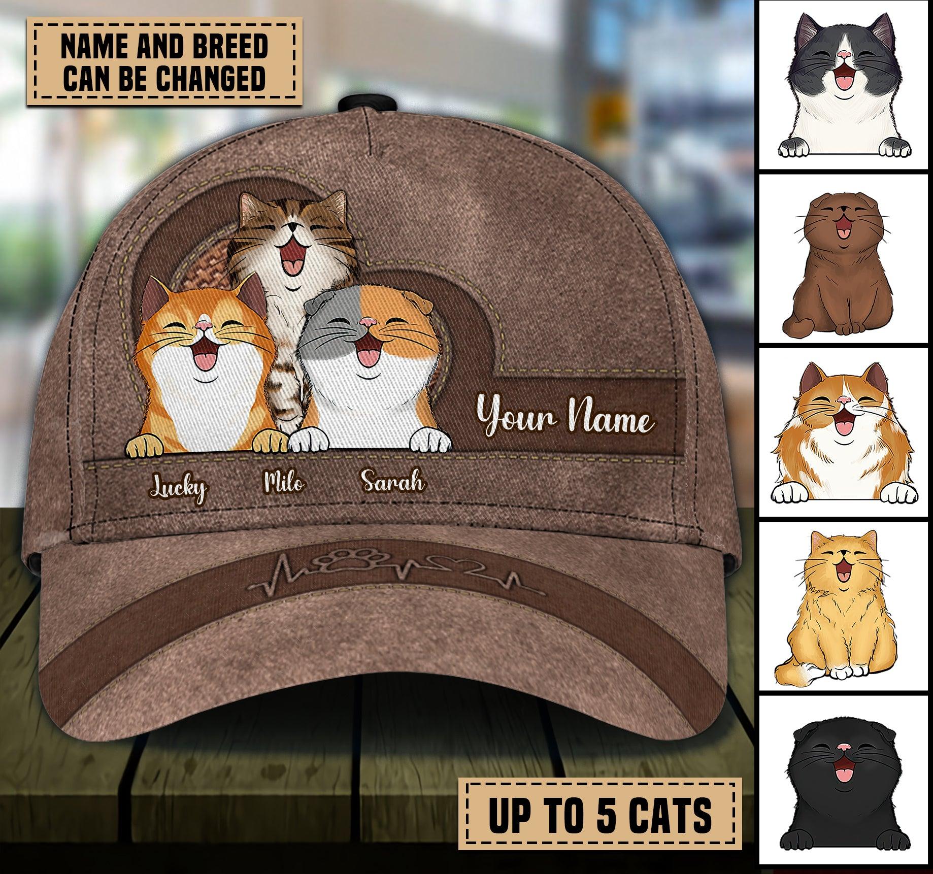 Cat Brown Heartbeat Personalized Cap, Personalized Gift for Cat Lovers, Cat Mom, Cat Dad Trucker Hats Custom Hats Gifts For Men & Women