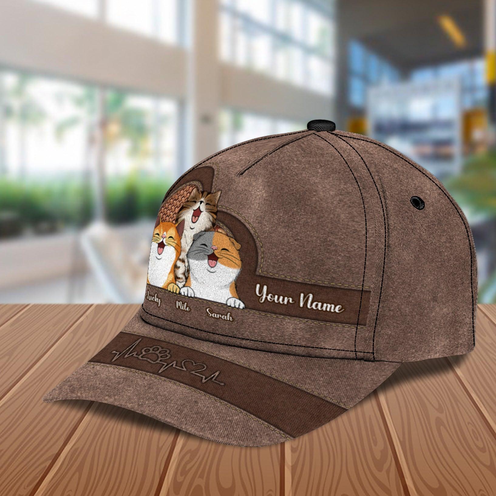 Cat Brown Heartbeat Personalized Cap, Personalized Gift for Cat Lovers, Cat Mom, Cat Dad Trucker Hats Custom Hats Gifts For Men & Women