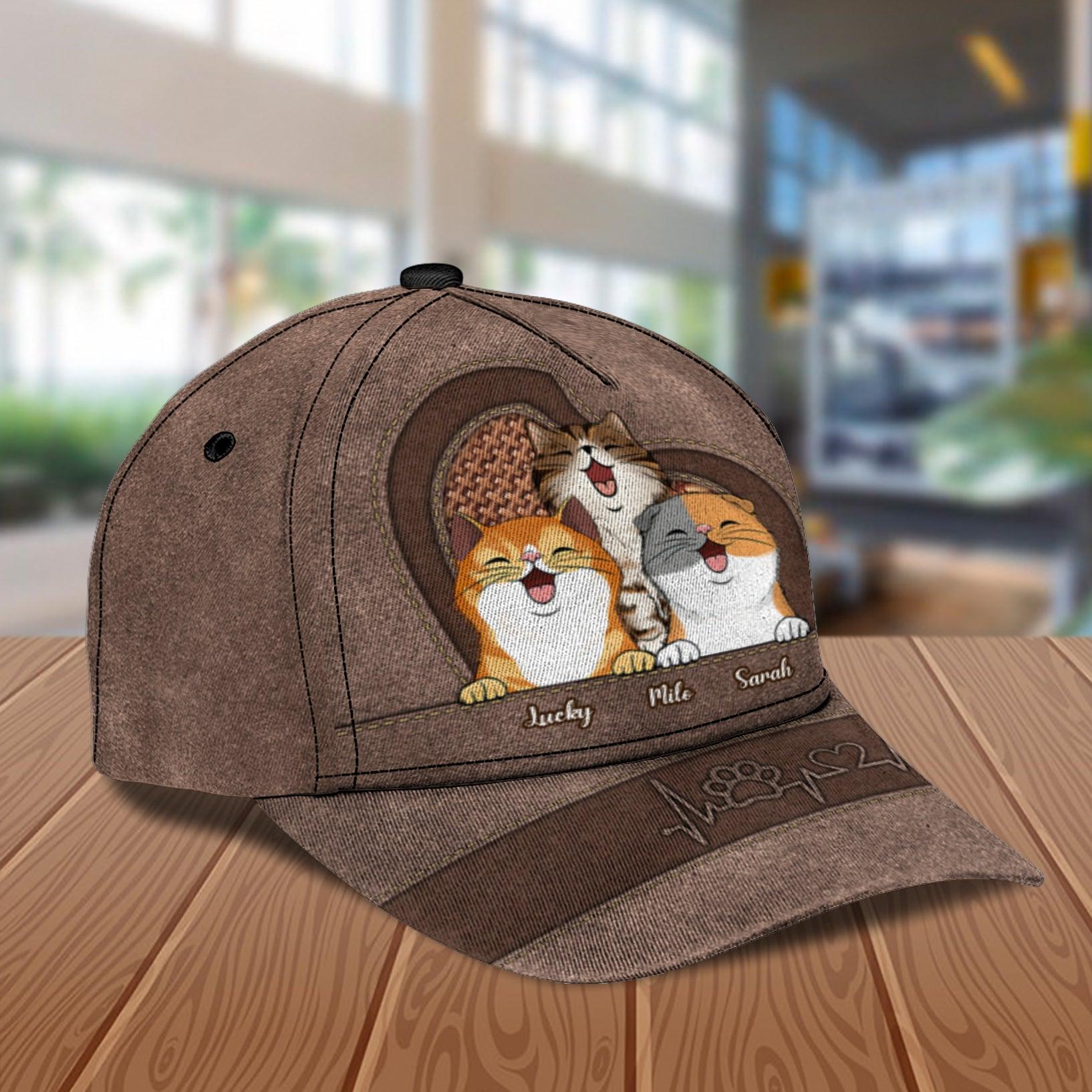 Cat Brown Heartbeat Personalized Cap, Personalized Gift for Cat Lovers, Cat Mom, Cat Dad Trucker Hats Custom Hats Gifts For Men & Women