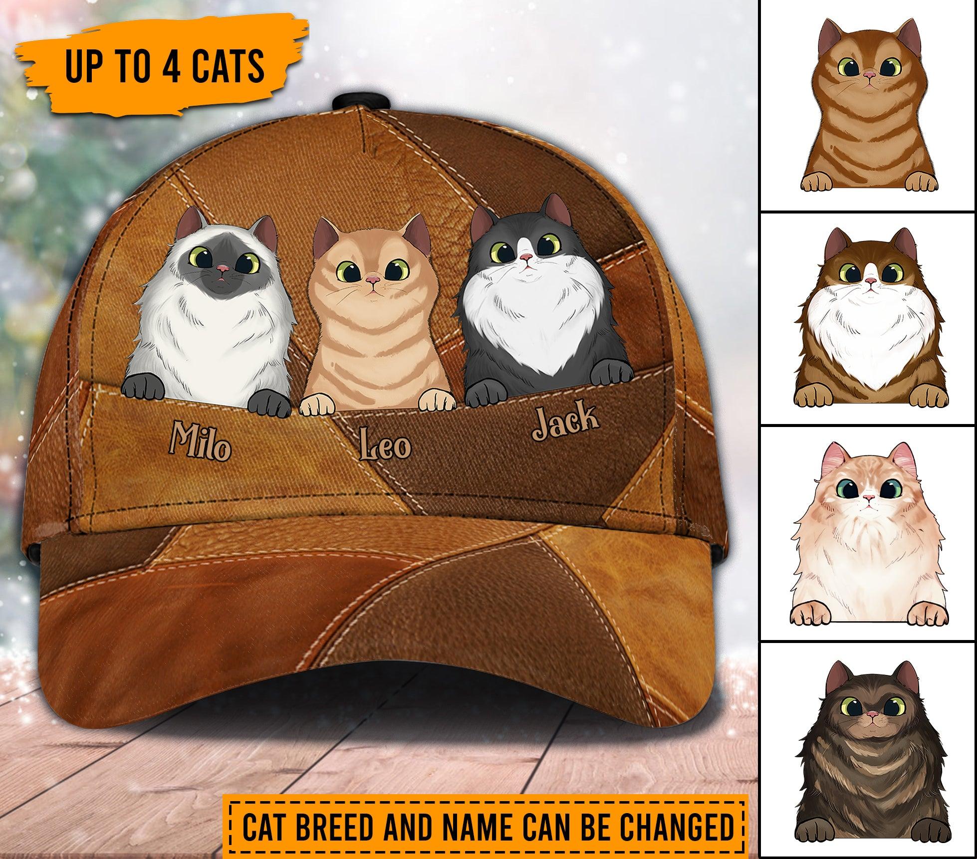 Cat Brown Leather Pattern Personalized Classic Cap, Personalized Gift for Cat Lovers, Cat Mom, Cat Dad Trucker Hats Custom Hats Gifts For Men & Women