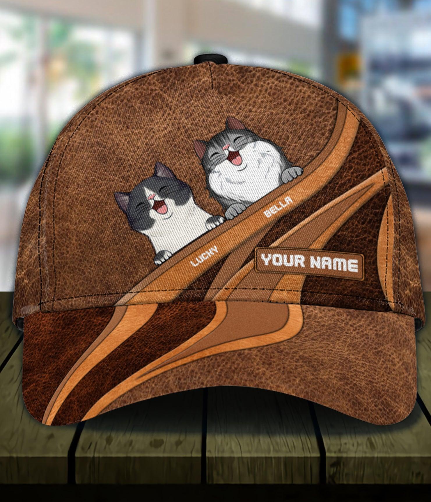 Cat Brown Pattern Personalized Classic Cap, Personalized Gift for Cat Lovers, Cat Mom, Cat Dad Trucker Hats Custom Hats Gifts For Men & Women