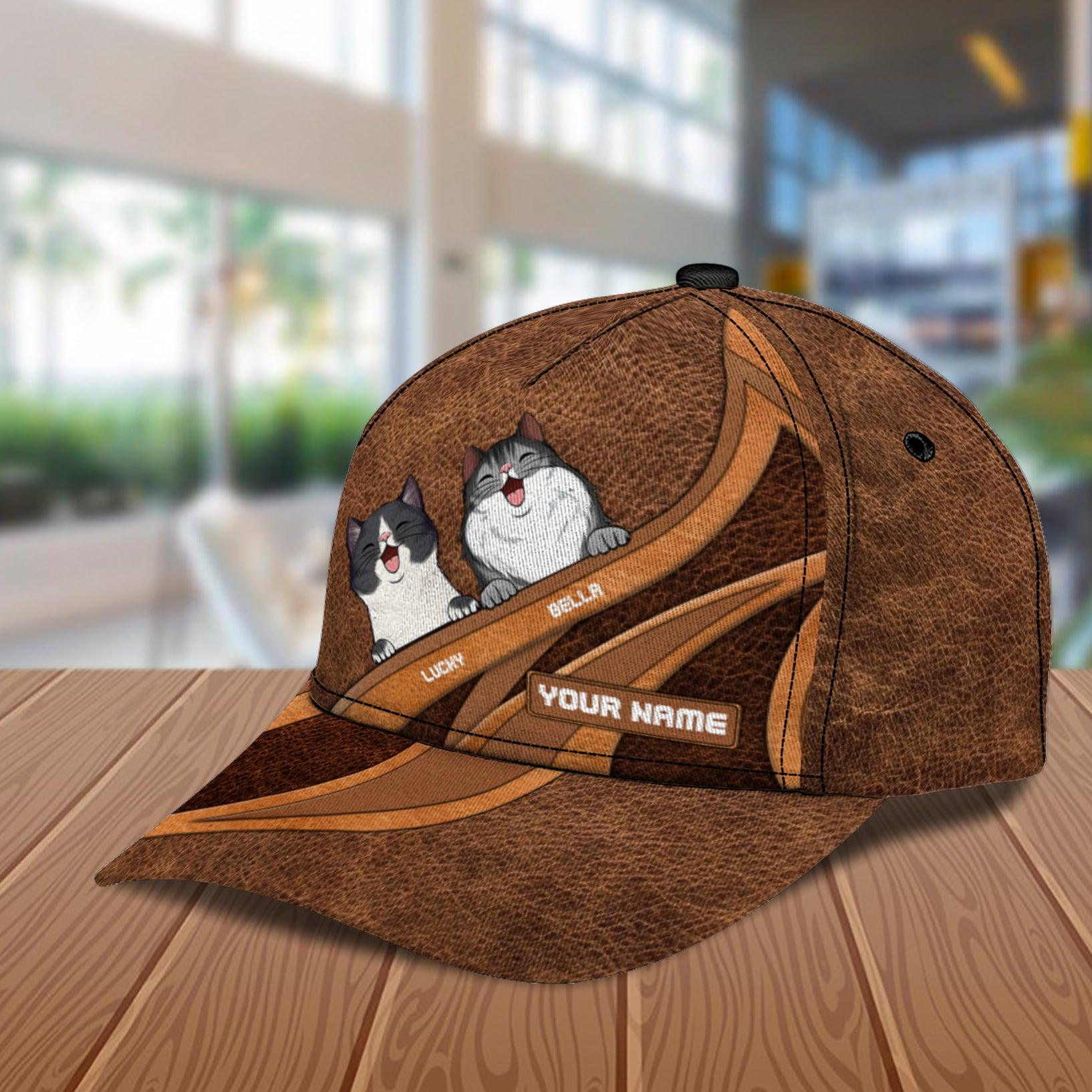 Cat Brown Pattern Personalized Classic Cap, Personalized Gift for Cat Lovers, Cat Mom, Cat Dad Trucker Hats Custom Hats Gifts For Men & Women