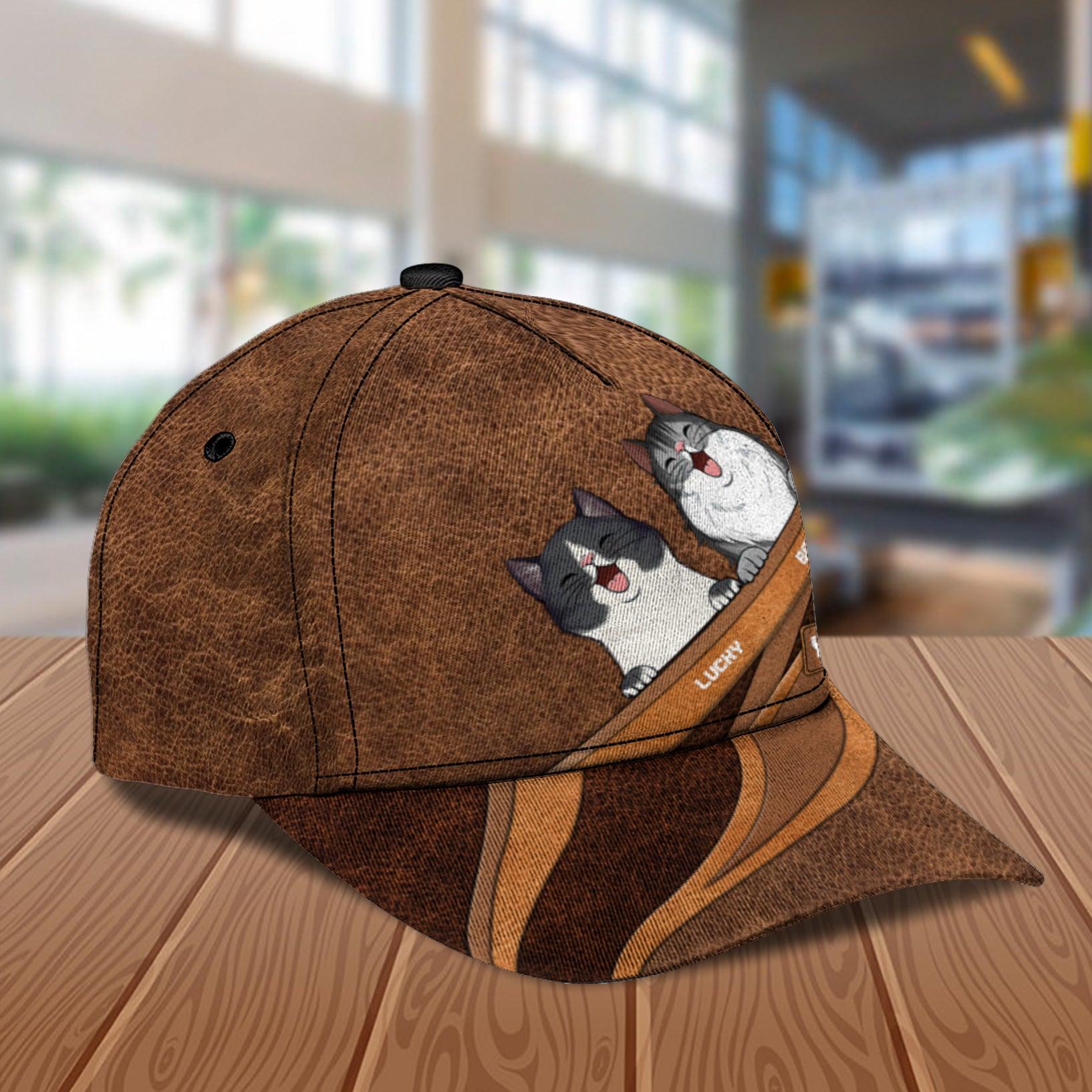 Cat Brown Pattern Personalized Classic Cap, Personalized Gift for Cat Lovers, Cat Mom, Cat Dad Trucker Hats Custom Hats Gifts For Men & Women