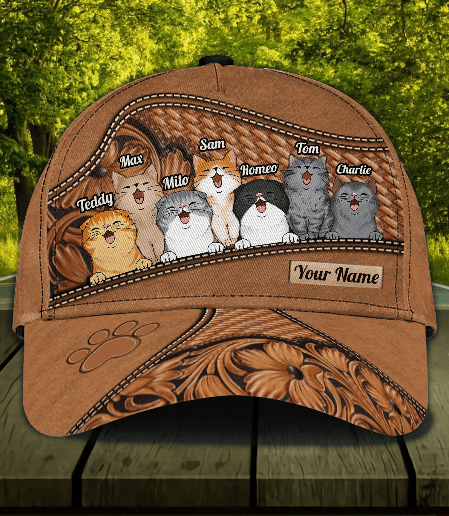 Cat Brown Paw And Flower Personalized Classic Cap, Personalized Gift for Cat Lovers, Cat Mom, Cat Dad Trucker Hats Custom Hats Gifts For Men & Women