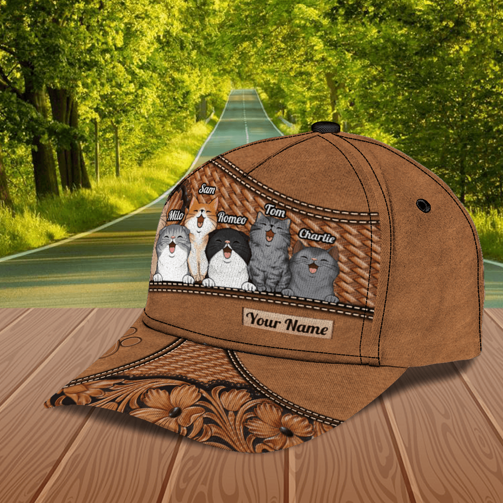 Cat Brown Paw And Flower Personalized Classic Cap, Personalized Gift for Cat Lovers, Cat Mom, Cat Dad Trucker Hats Custom Hats Gifts For Men & Women