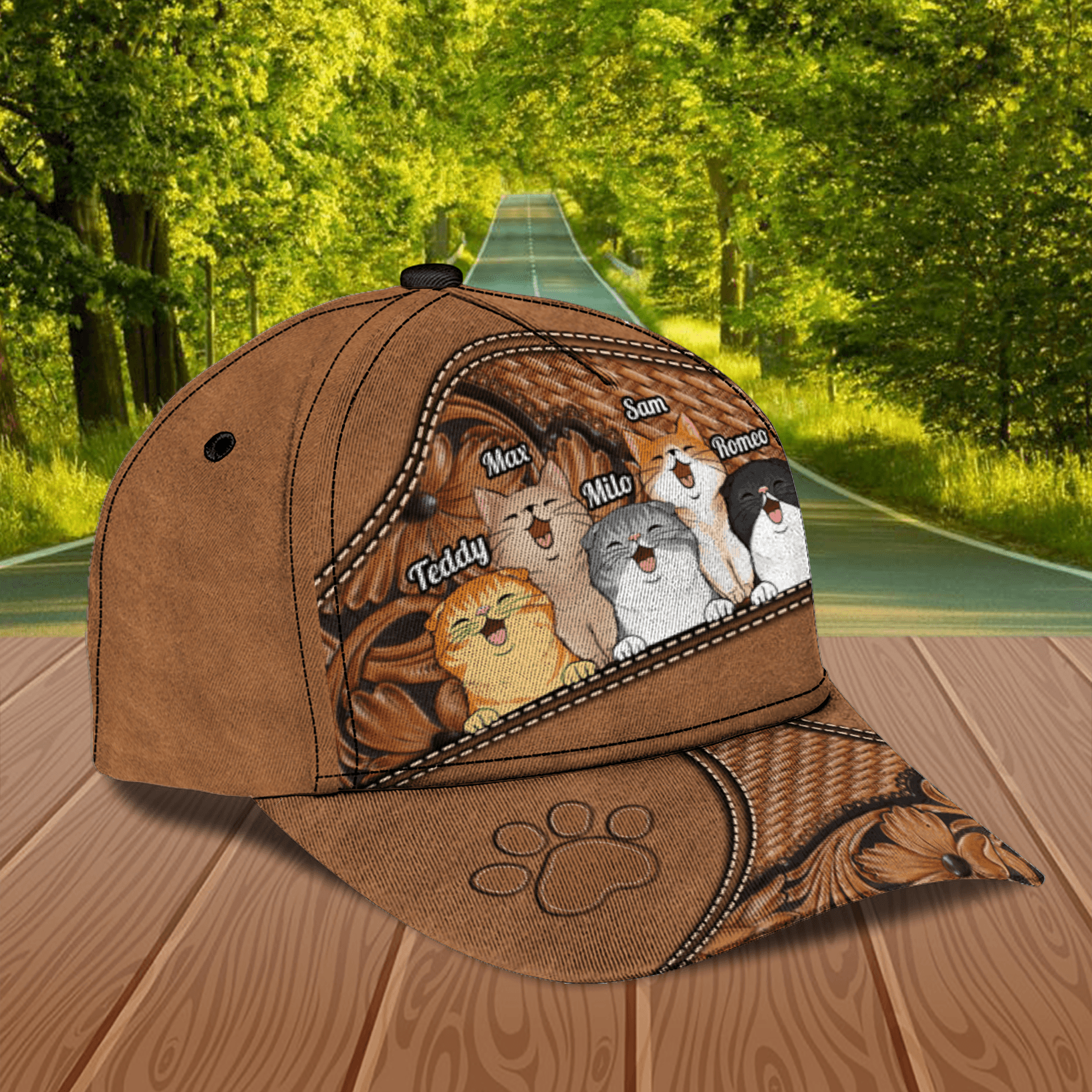 Cat Brown Paw And Flower Personalized Classic Cap, Personalized Gift for Cat Lovers, Cat Mom, Cat Dad Trucker Hats Custom Hats Gifts For Men & Women