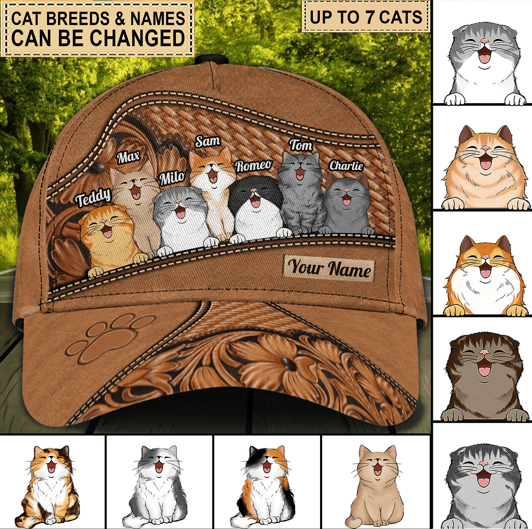 Cat Brown Paw And Flower Personalized Classic Cap, Personalized Gift for Cat Lovers, Cat Mom, Cat Dad Trucker Hats Custom Hats Gifts For Men & Women