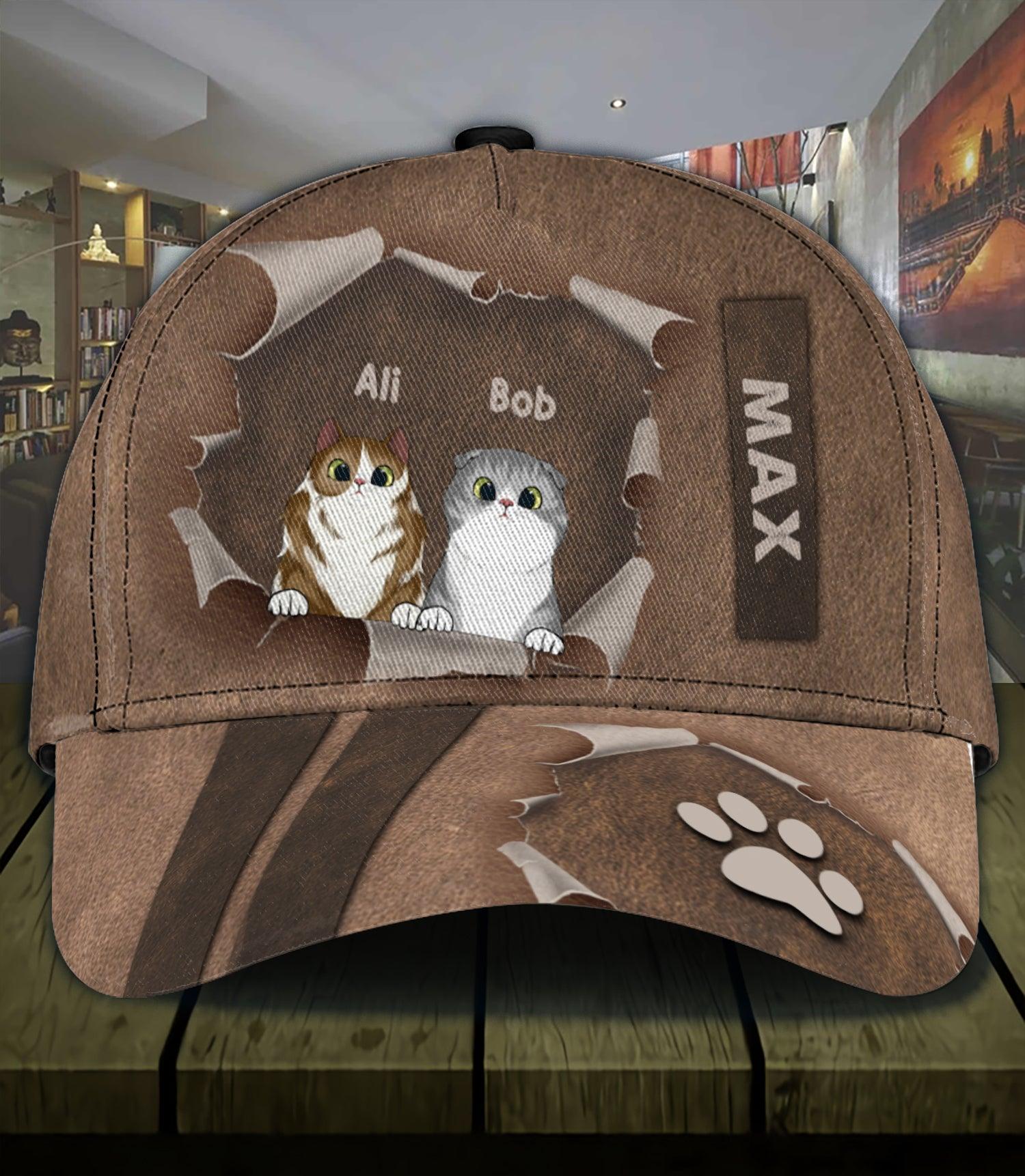 Cat Brown Paw And Name Tag Personalized Classic Cap, Personalized Gift for Cat Lovers, Cat Mom, Cat Dad Trucker Hats Custom Hats Gifts For Men & Women