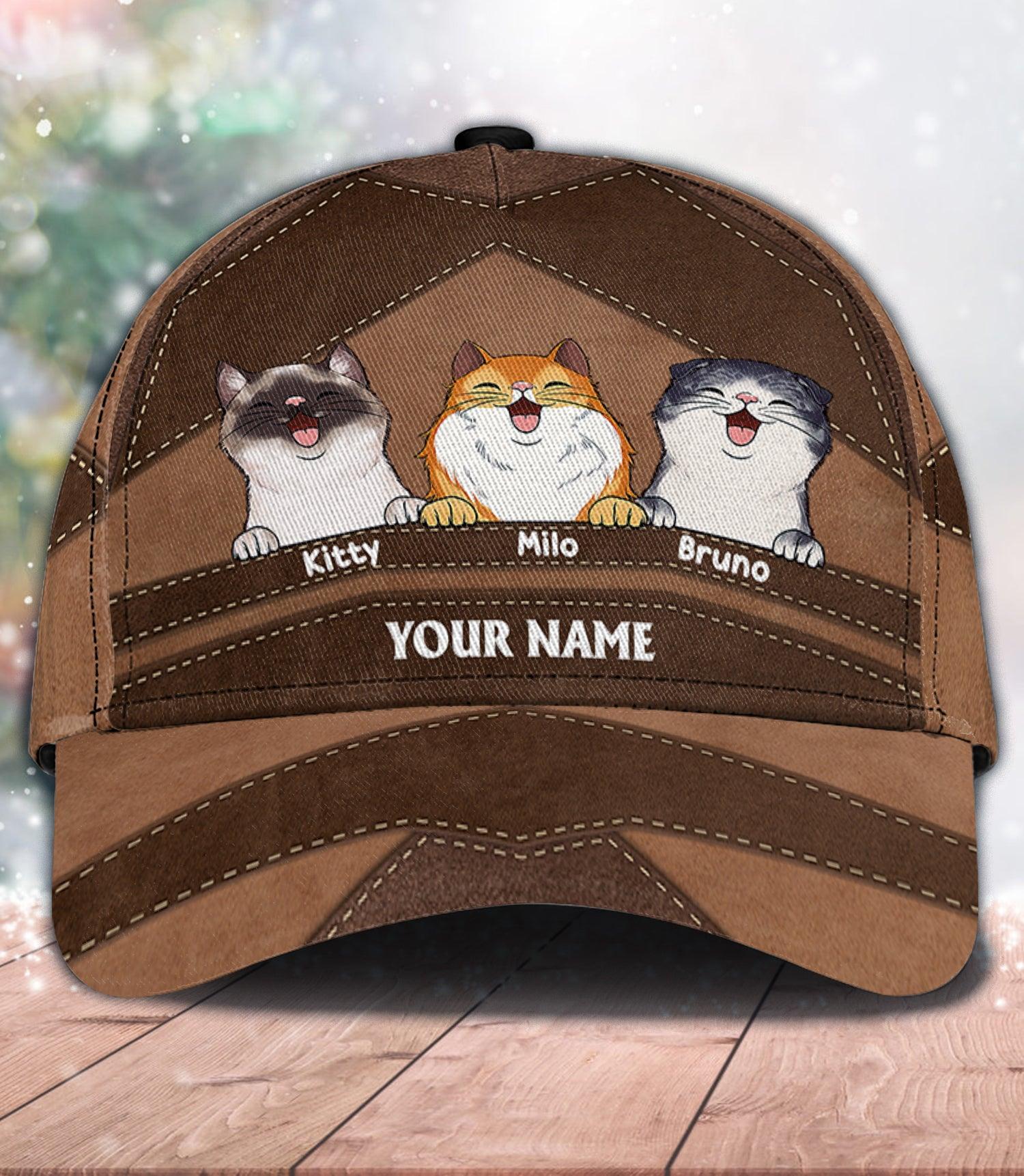 Cat Brown Pieces Personalized Cap, Personalized Gift for Cat Lovers, Cat Mom, Cat Dad Trucker Hats Custom Hats Gifts For Men & Women