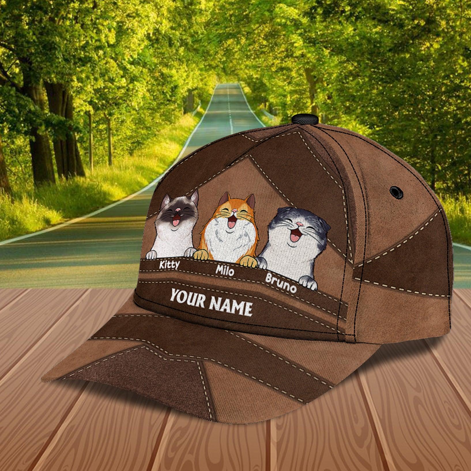 Cat Brown Pieces Personalized Cap, Personalized Gift for Cat Lovers, Cat Mom, Cat Dad Trucker Hats Custom Hats Gifts For Men & Women