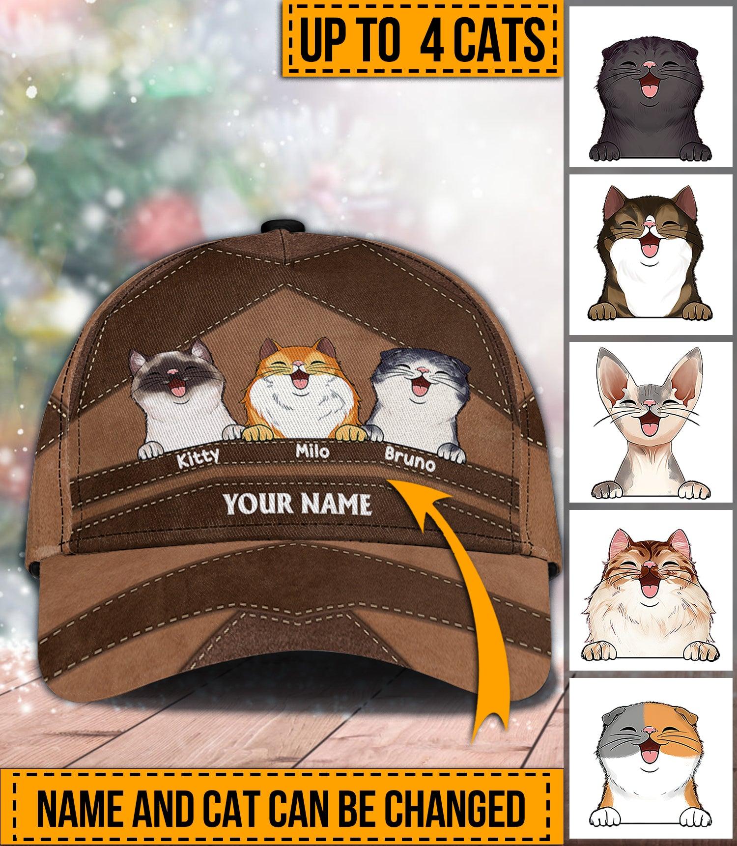 Cat Brown Pieces Personalized Cap, Personalized Gift for Cat Lovers, Cat Mom, Cat Dad Trucker Hats Custom Hats Gifts For Men & Women