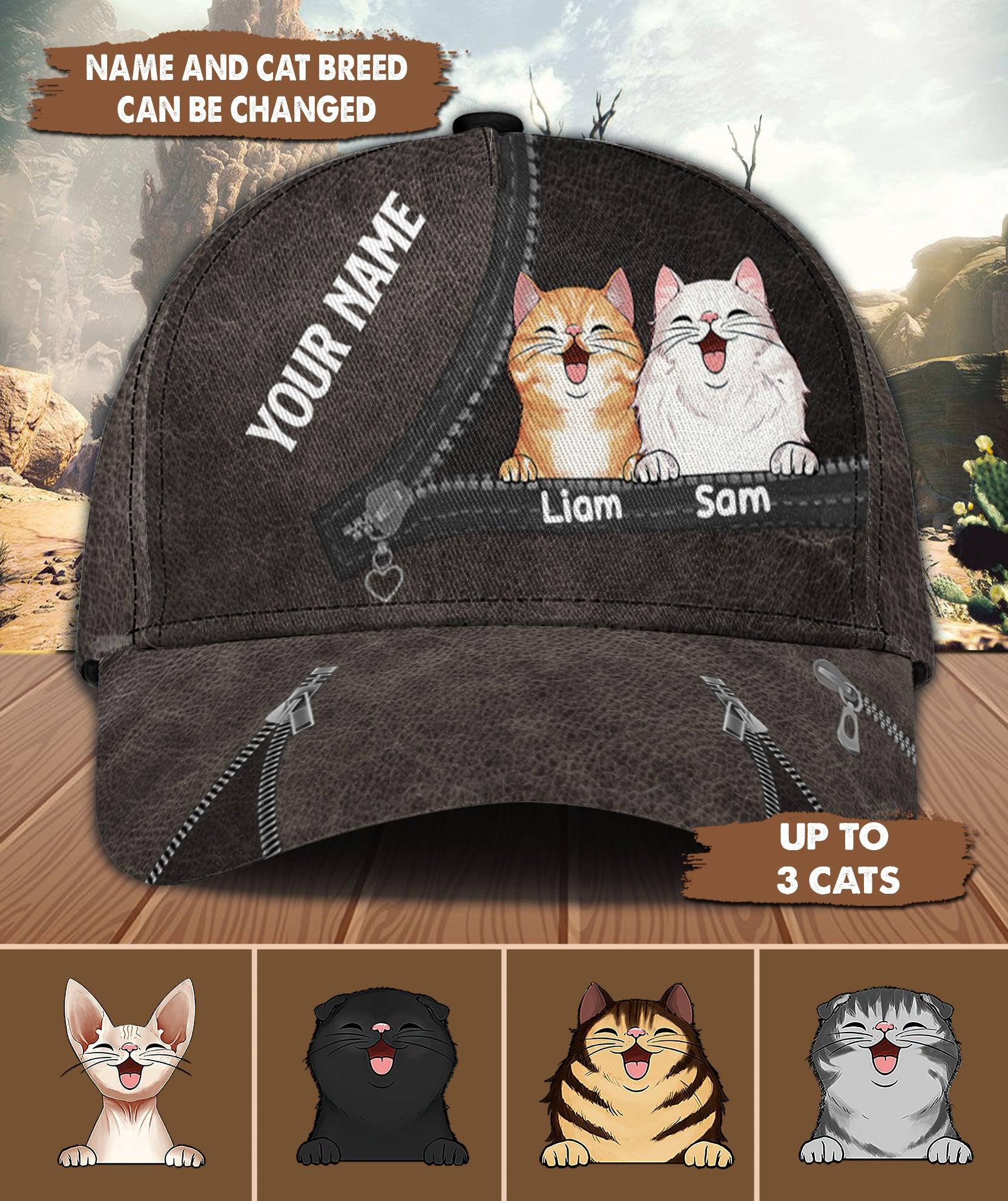 Cat Brown Zippers Personalized Classic Cap, Personalized Gift for Cat Lovers, Cat Mom, Cat Dad Trucker Hats Custom Hats Gifts For Men & Women