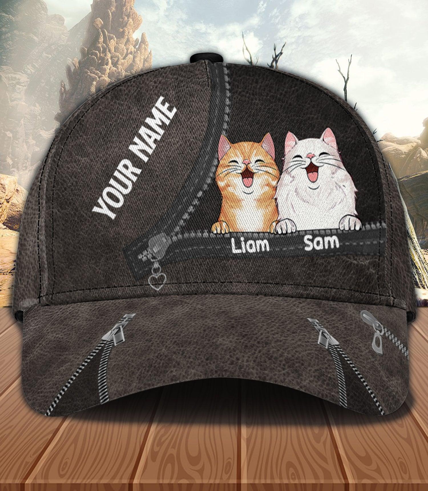 Cat Brown Zippers Personalized Classic Cap, Personalized Gift for Cat Lovers, Cat Mom, Cat Dad Trucker Hats Custom Hats Gifts For Men & Women