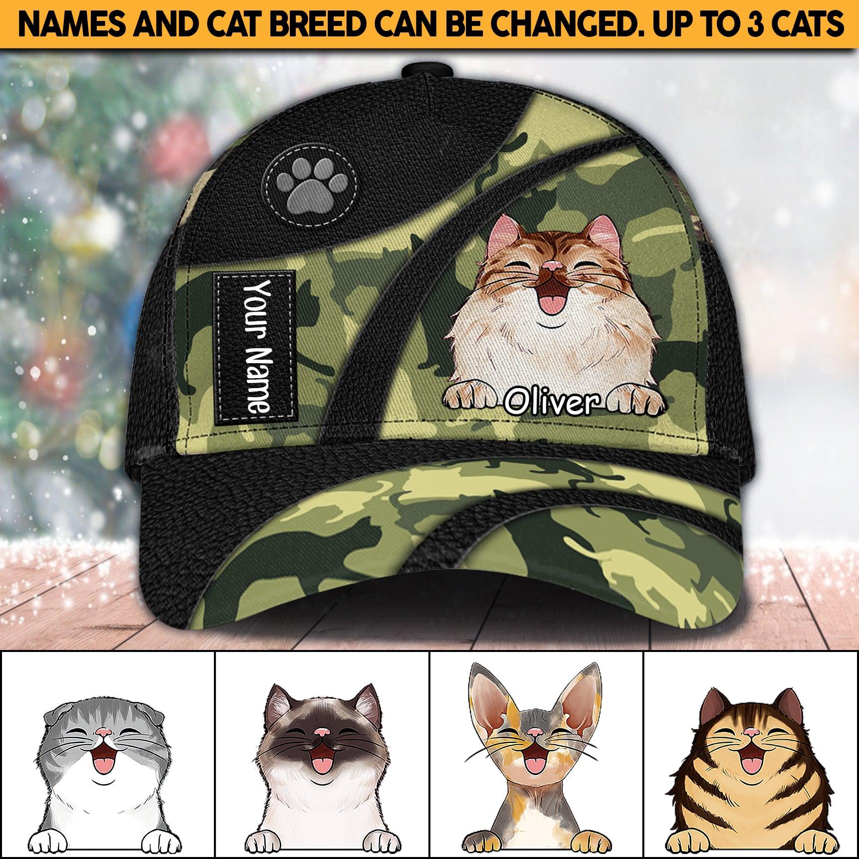 Cat Camo Pattern Personalized Classic Cap, Personalized Gift for Cat Lovers, Cat Mom, Cat Dad Trucker Hats Custom Hats Gifts For Men & Women