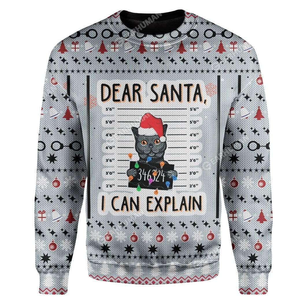 Cat Can Explain Ugly Christmas Sweater Adult 3D Funny Matching for family