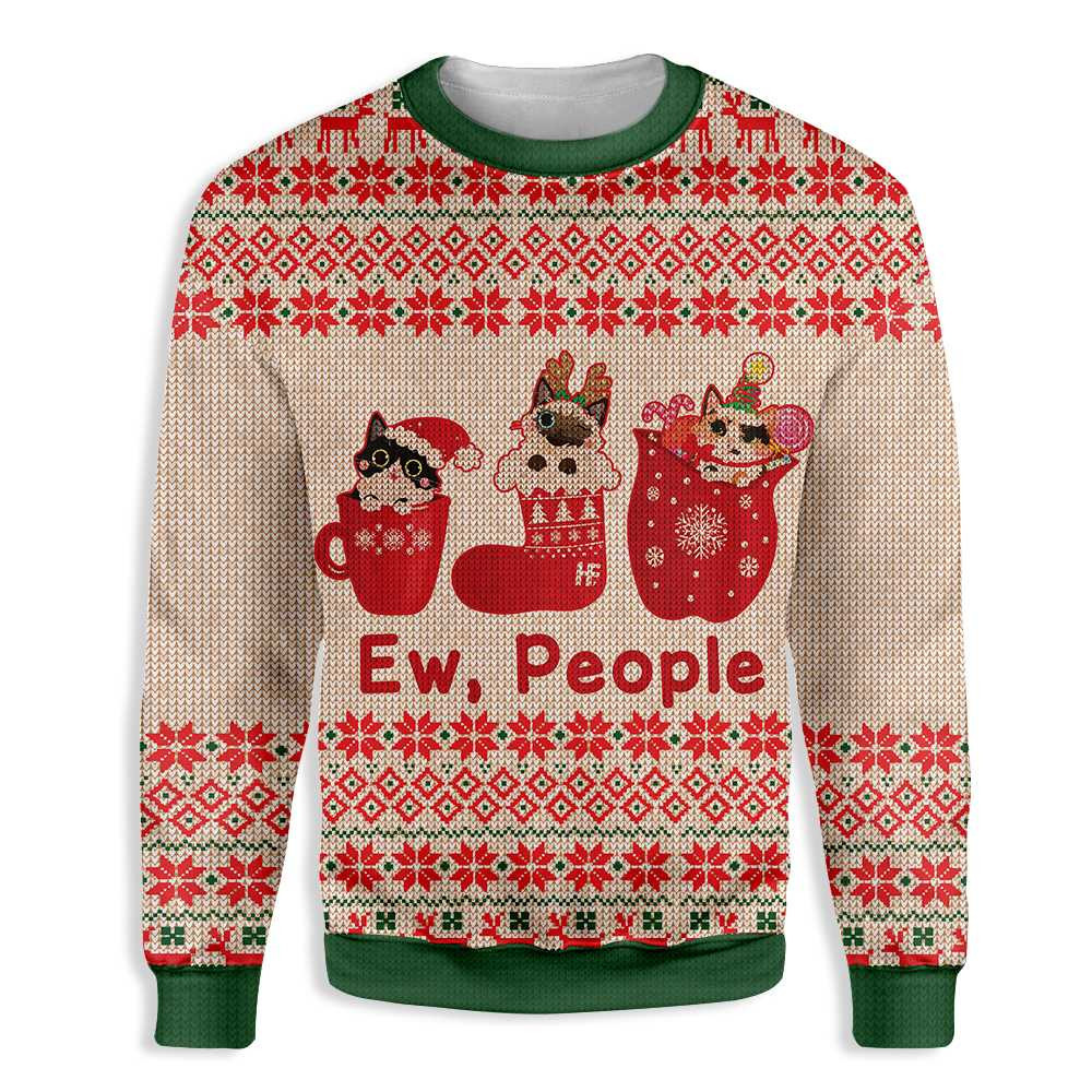 Cat Christmas Ew People Ugly Christmas Sweater Adult 3D Funny Matching for family